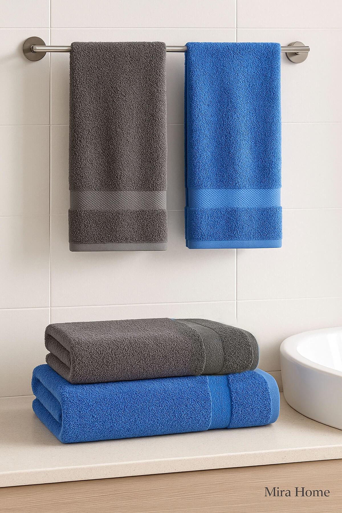 4 Parça Banyo Havlu Takımı %100 Pamuklu Dry Antrasit