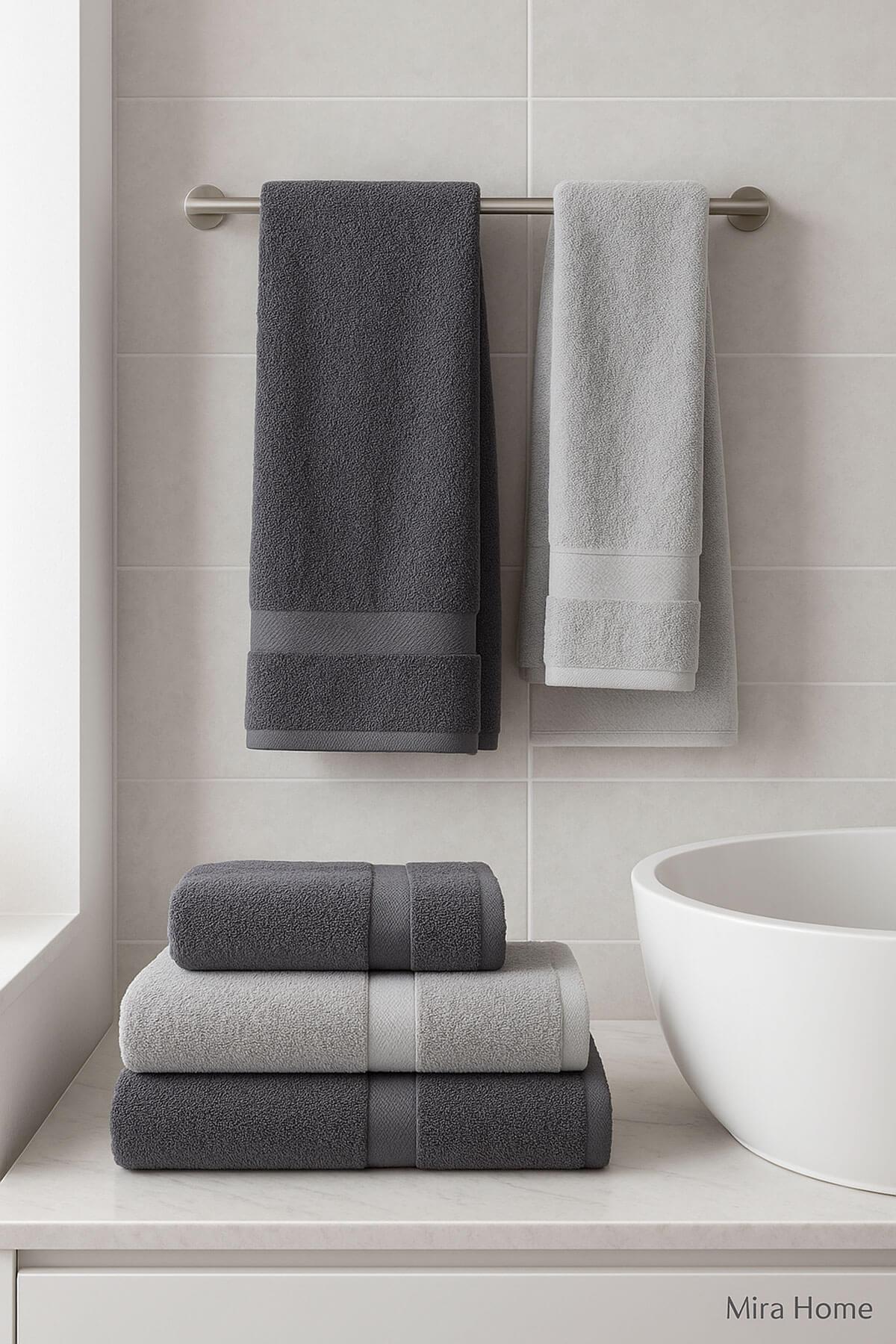 4 Parça Banyo Havlu Takımı %100 Pamuklu Dry Antrasit