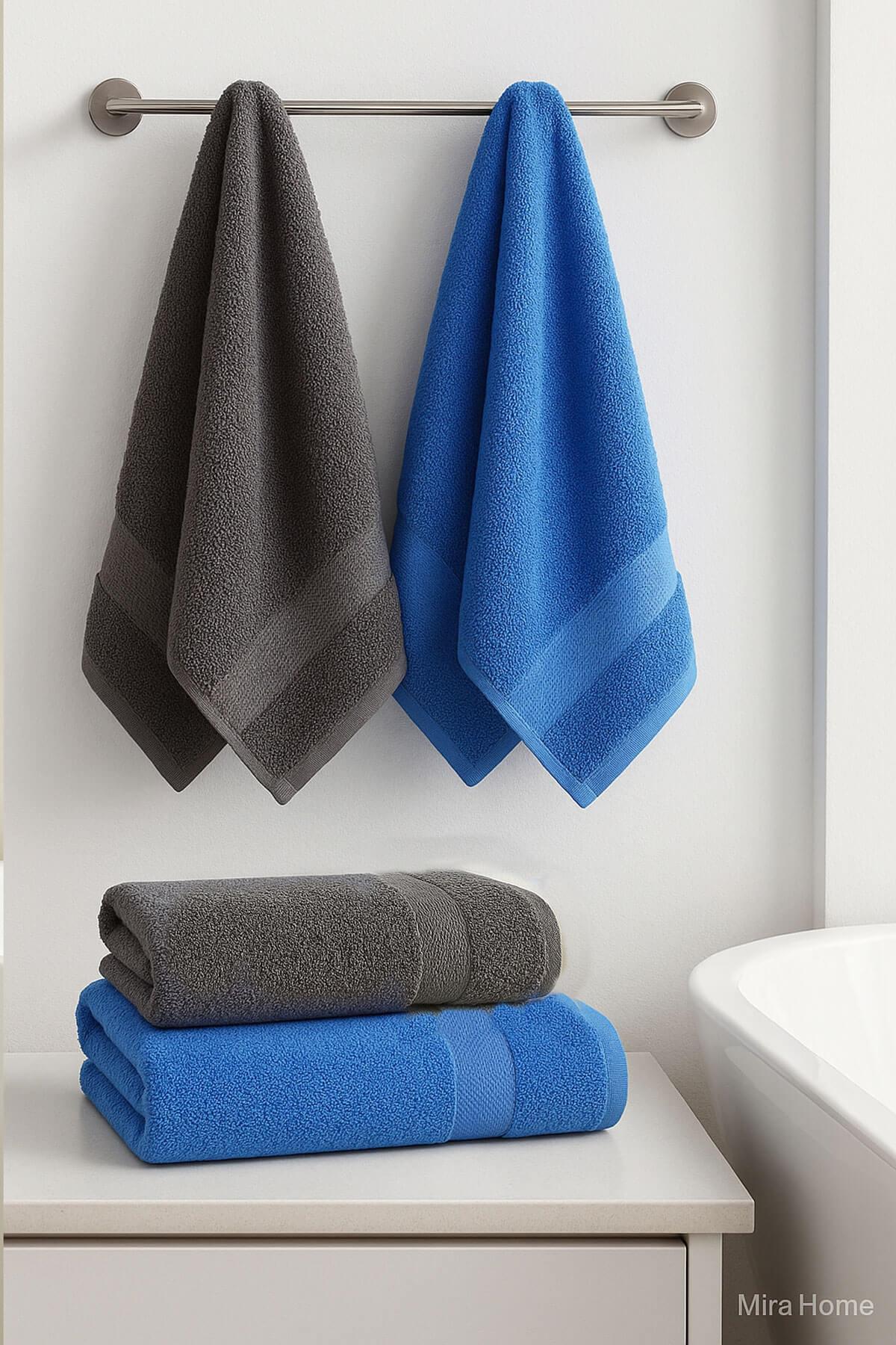 4 Parça Banyo Havlu Takımı %100 Pamuklu Dry Antrasit