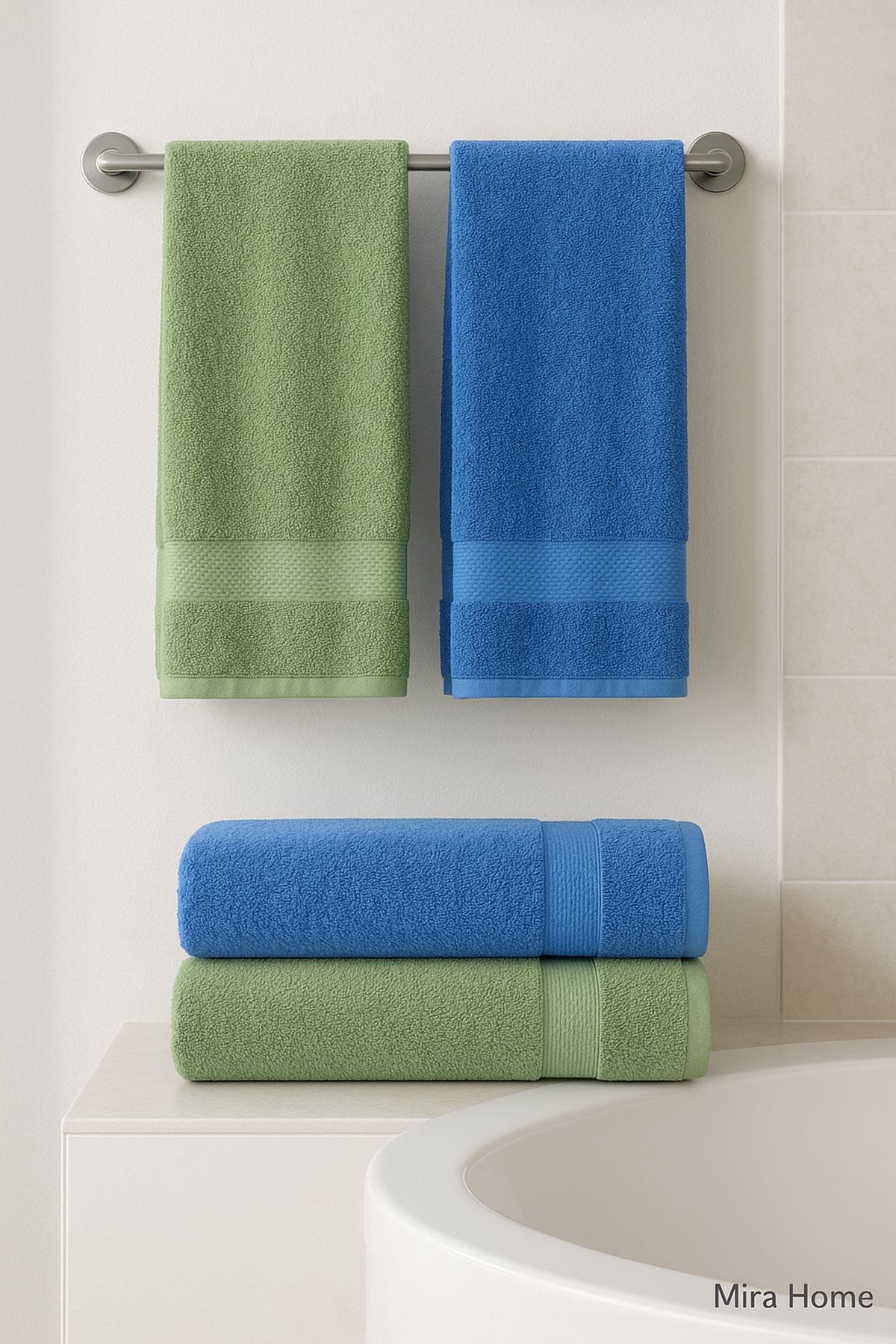 4 Parça Ekonomik Banyo Havlu Takımı %100 Pamuklu Quickdry Mavi