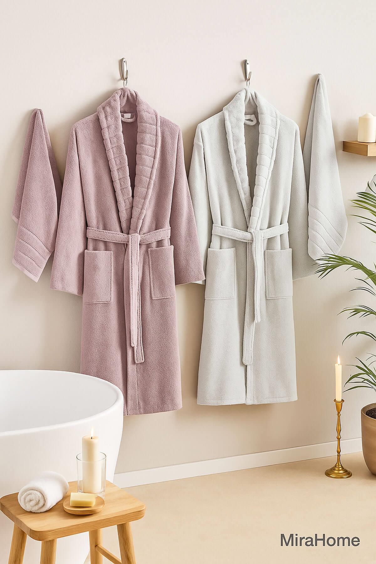 4 Parça Soft Elegance Banyo Aile Bornoz Seti %100 Pamuklu