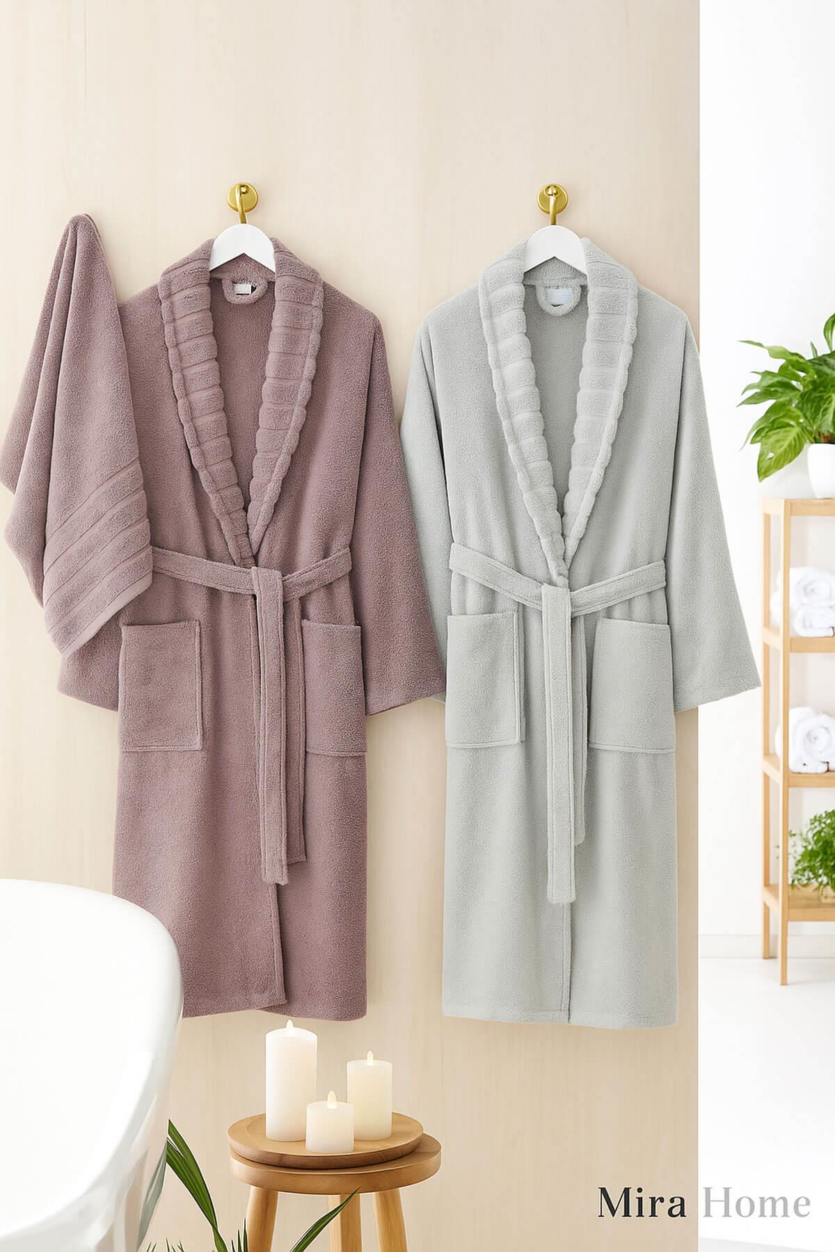 4 Parça Soft Elegance Banyo Aile Bornoz Seti %100 Pamuklu