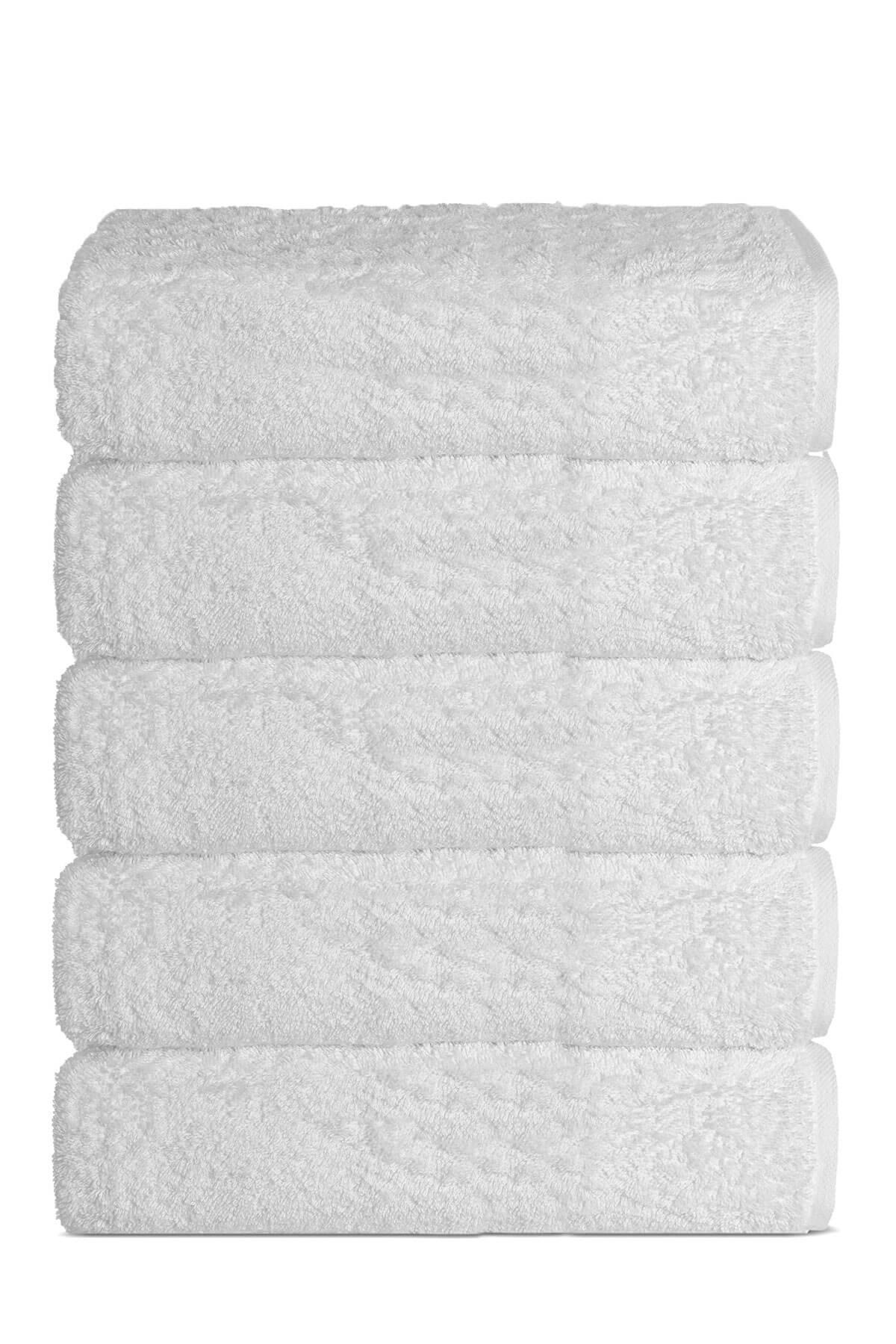 5 li El Yüz Otel Havlusu 50x90 Cm Beyaz 16/1 Aksoft 225 Gr