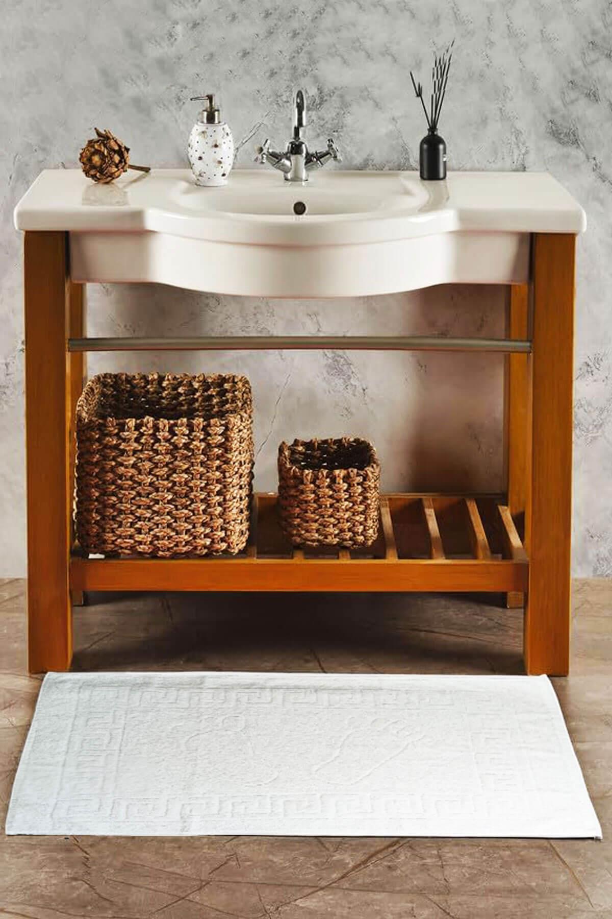 5 li Otel Ayak Havlusu Bukle Ayak İzli 50x70 Cm Beyaz 12/1 Avs 200 Gr