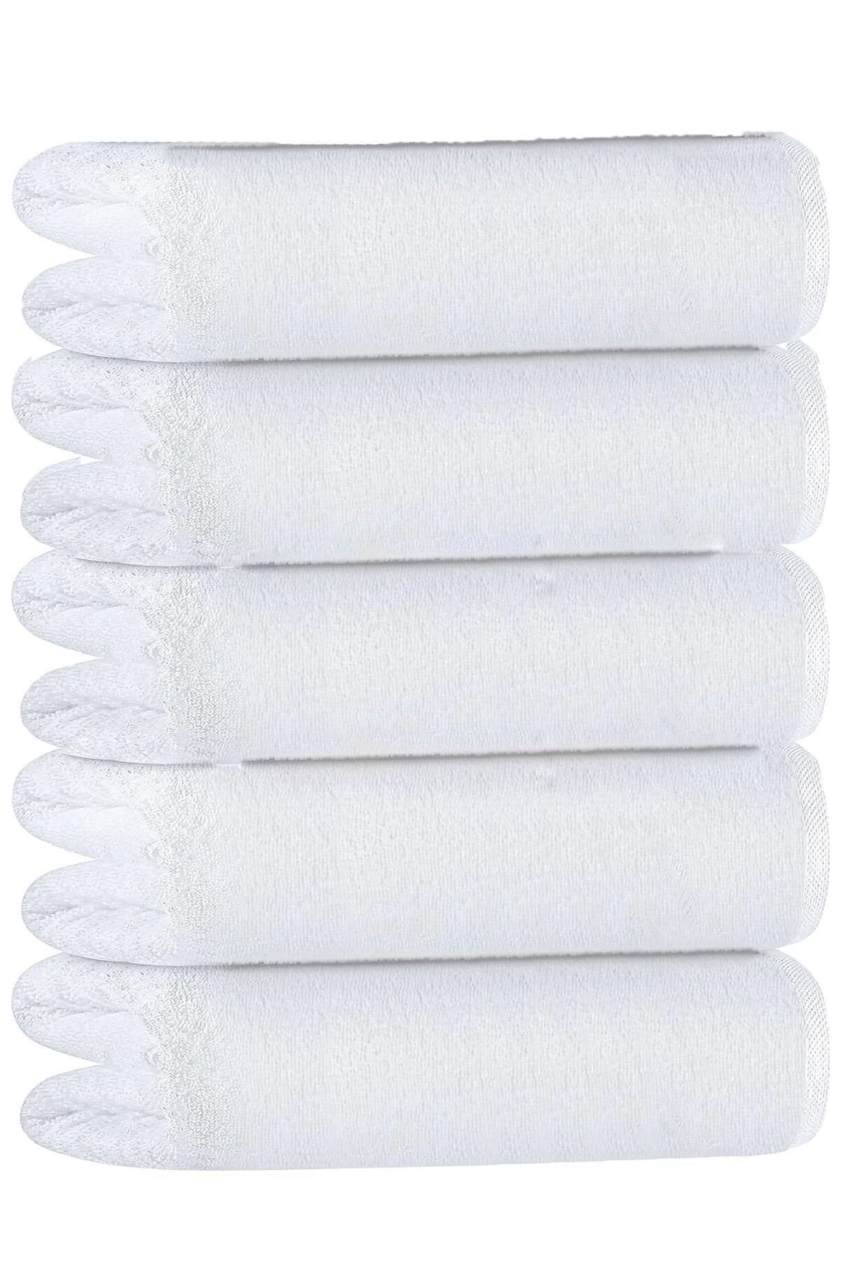 5 li Otel Banyo Havlusu %100 Pamuklu 70X150 Cm Beyaz 20/2 Ring 600 Gr