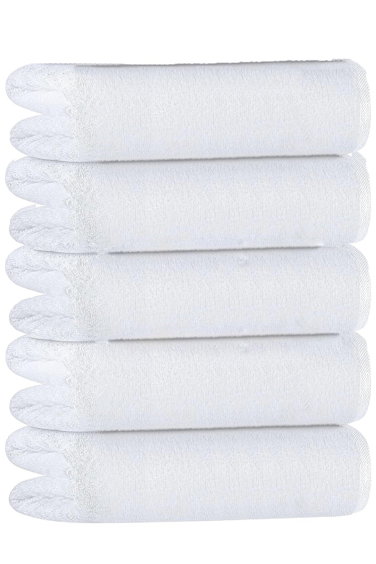 5 li Otel Banyo Havlusu %100 Pamuklu 90X150 Cm Beyaz 20/2 Ring 800 Gr
