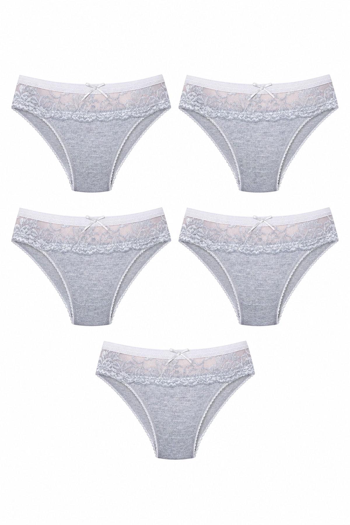 5'li Kadın Dantelli Pamuklu Bikini Külot Seti Funda