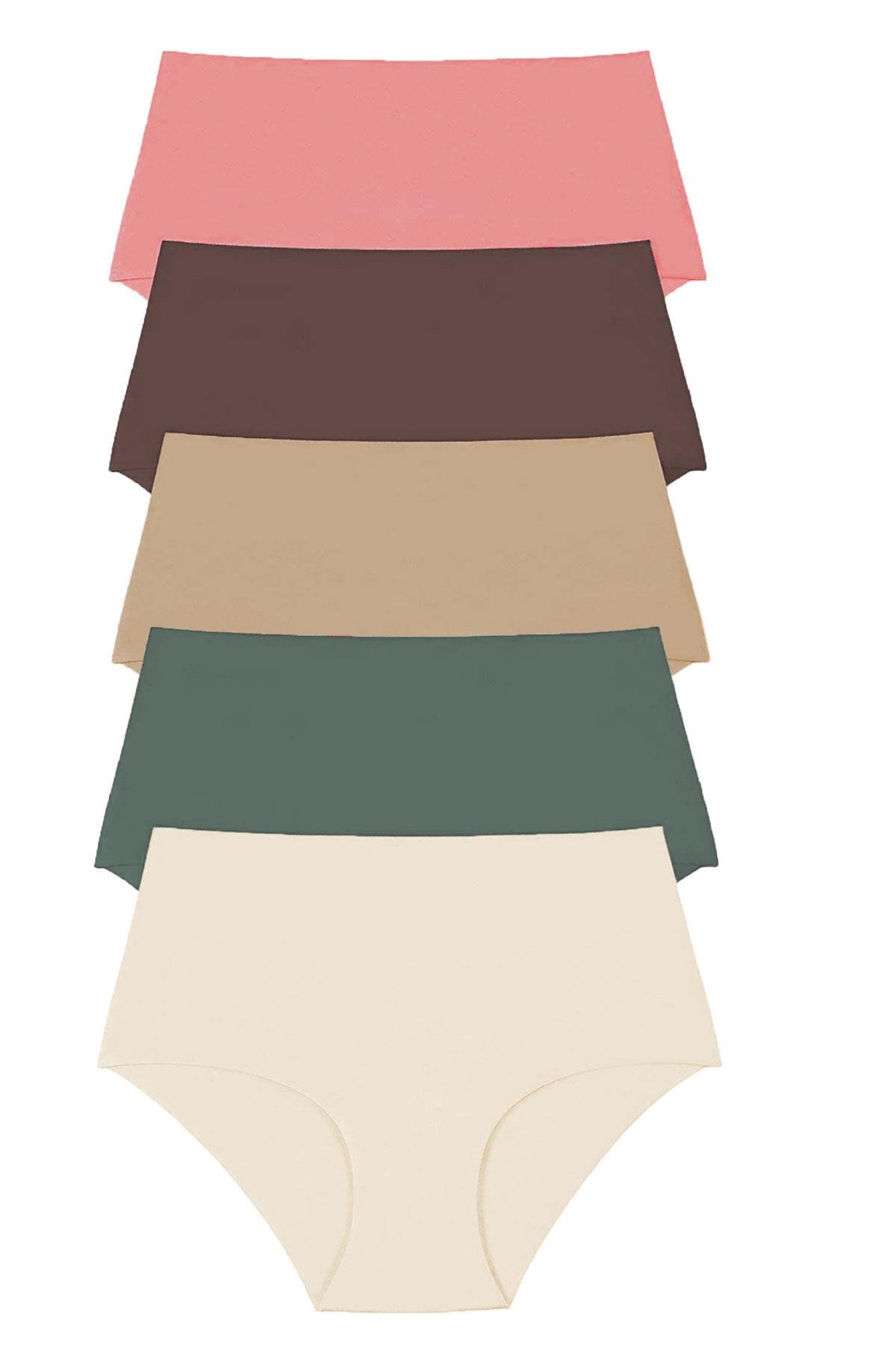 5li Kadın İz Yapmaz Yüksek Bel Lazer Kesim Külot 