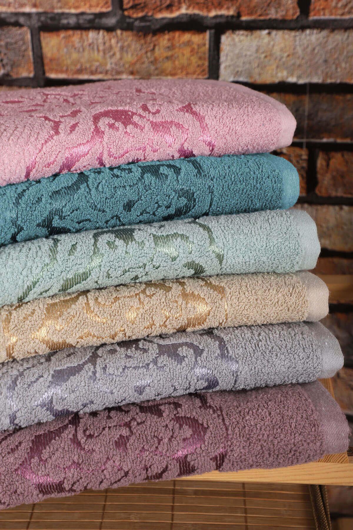 6 lı El Yüz Havlu Seti Renkli %100 Pamuklu Şahmeran Desen