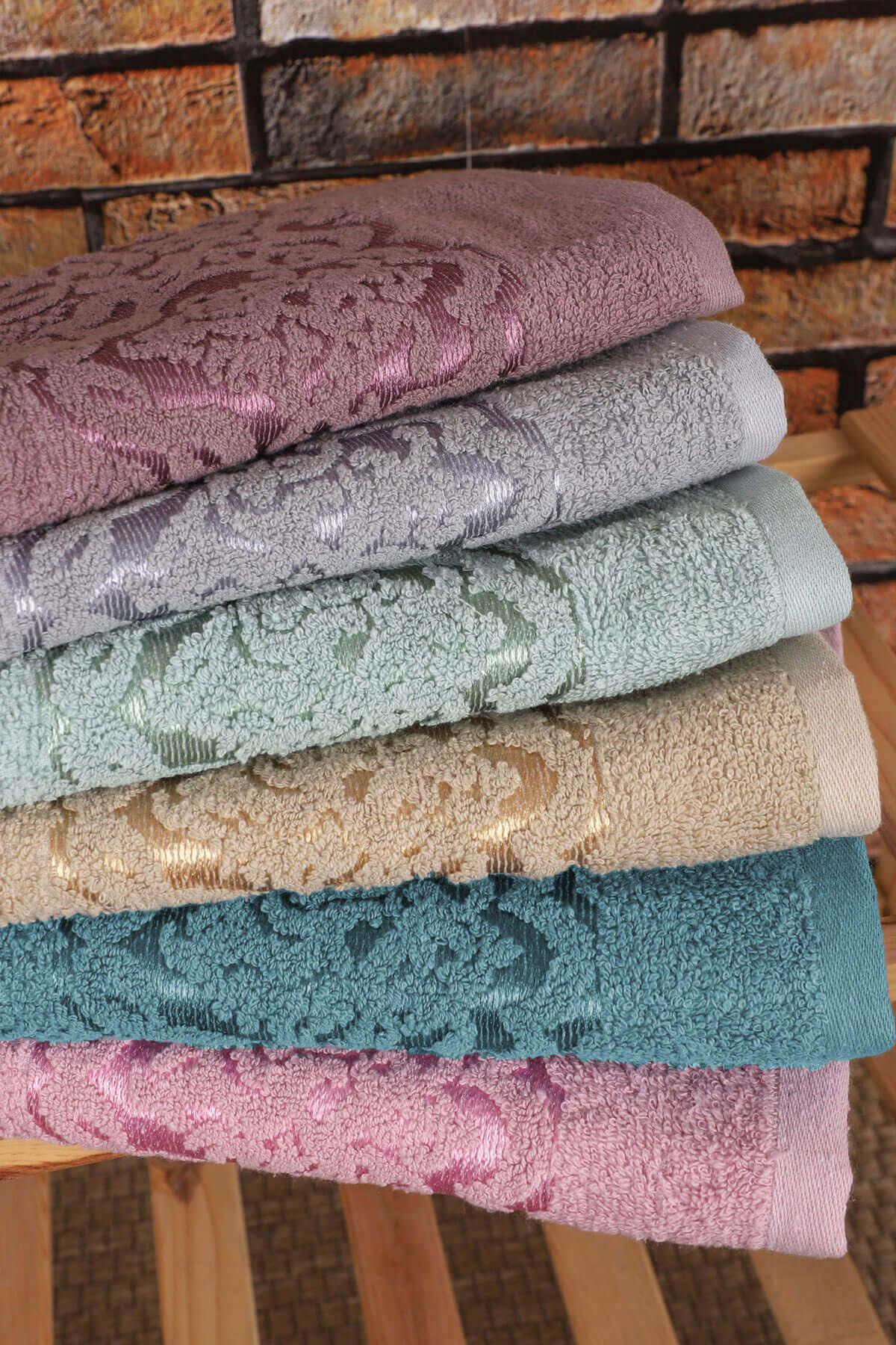 6 lı El Yüz Havlu Seti Renkli %100 Pamuklu Şahmeran Desen