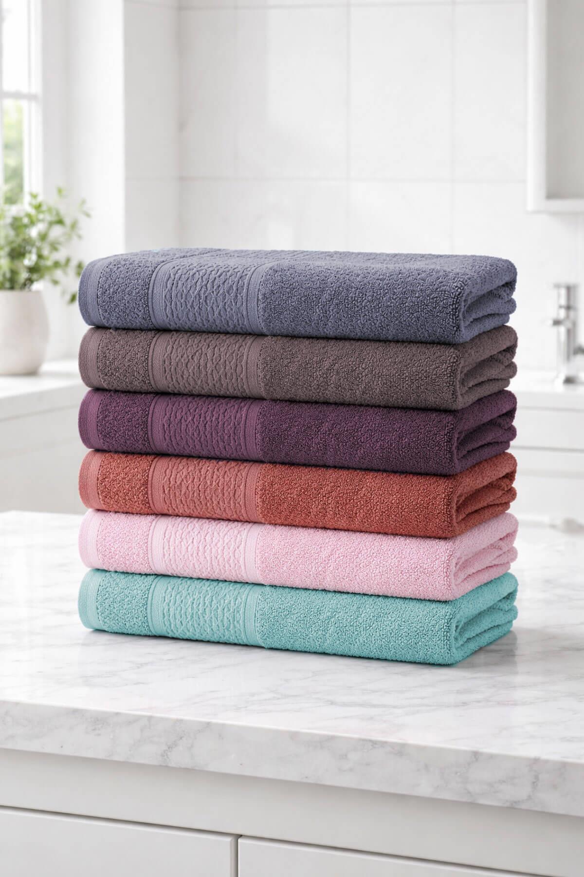 6 lı El Yüz Havlusu Seti %100 Pamuklu 50x90 Cm Pure Cotton