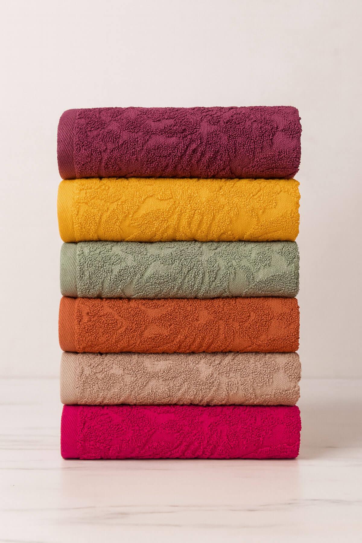 6 lı El Yüz Renkli Havlu Seti %100 Pamuklu 50x90 Cm Velora Koleksiyon