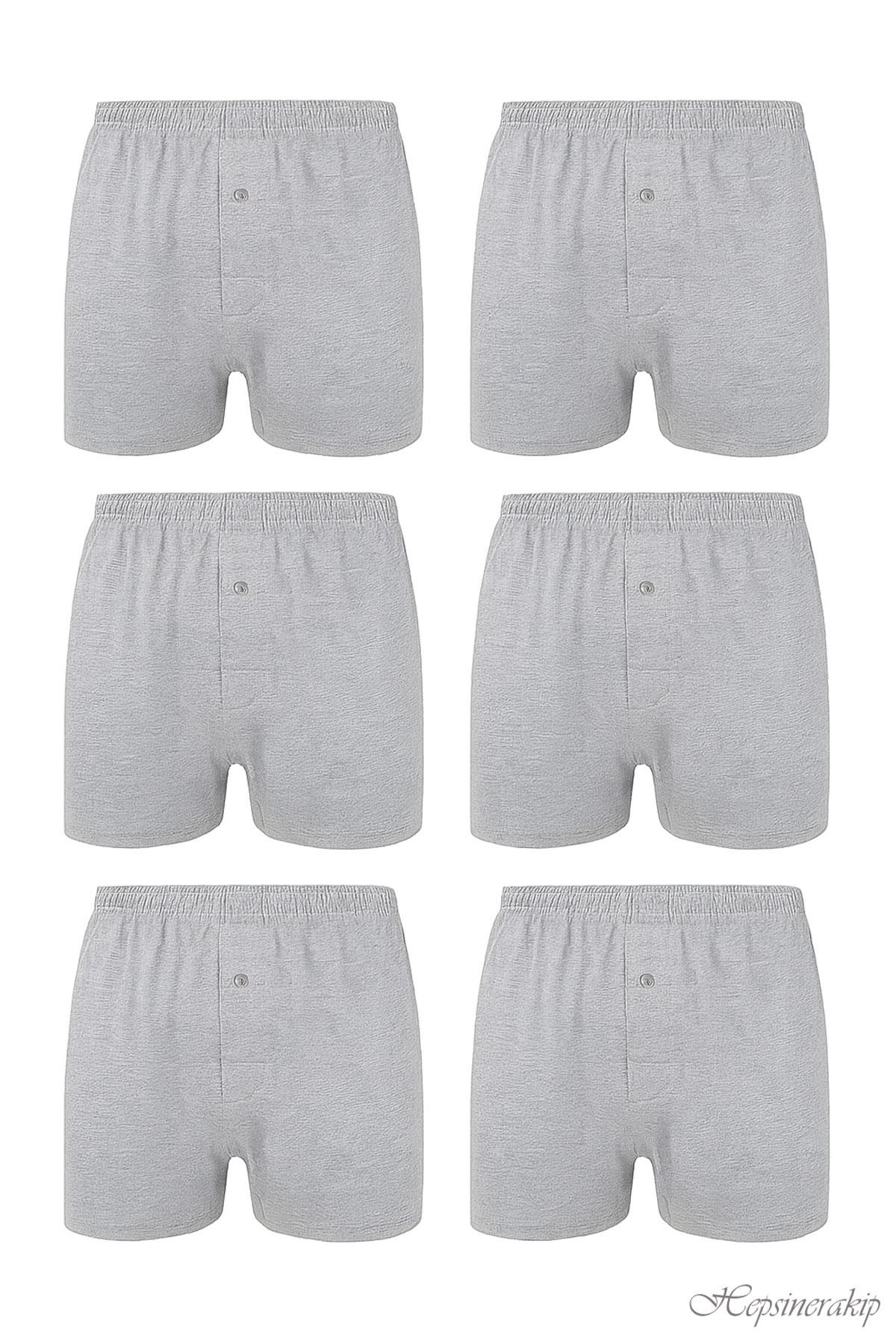 6’lı Paket Sedef Yıldızı Pamuklu Erkek Boxer, Önü Düğmeli, Rahat Kesim