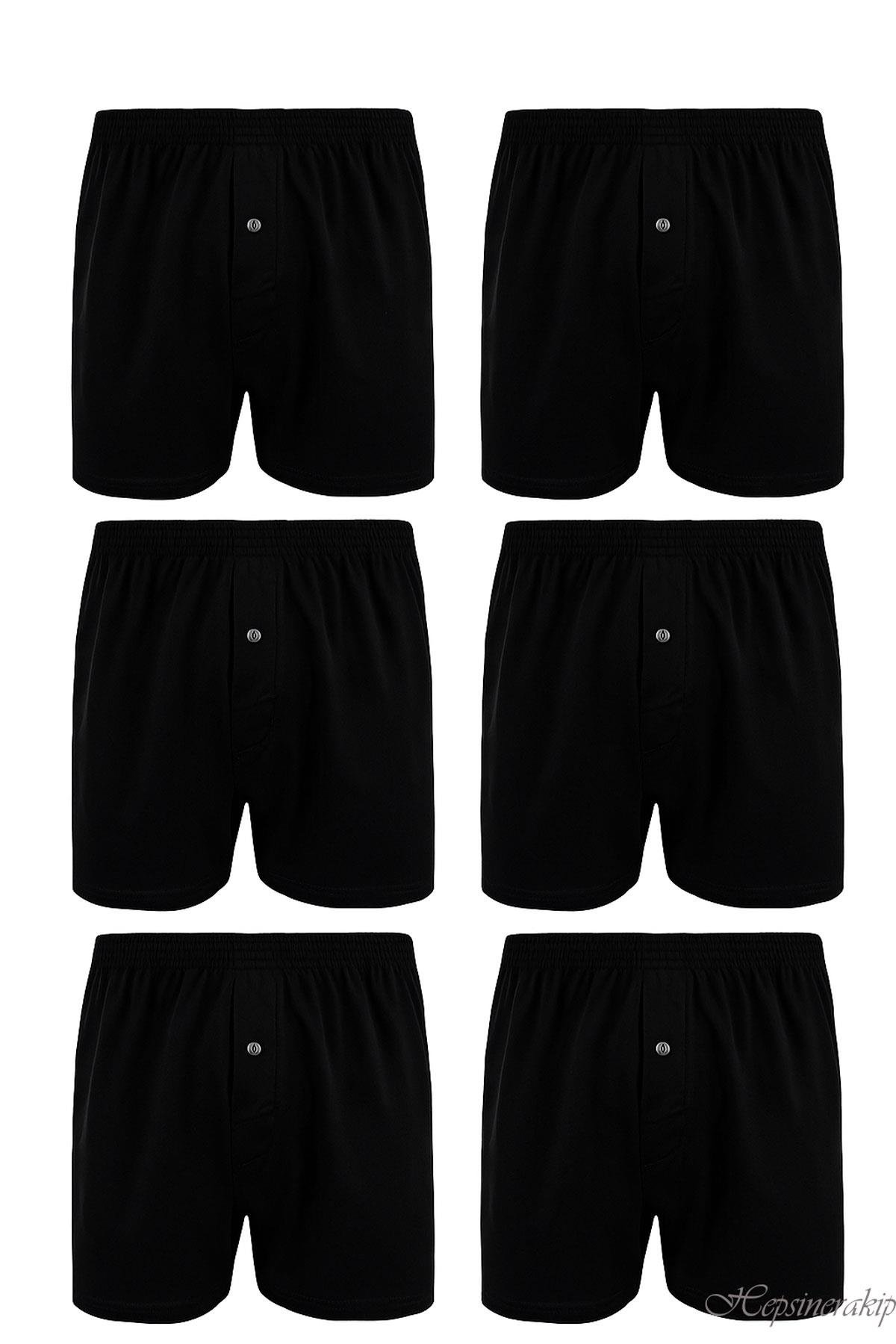 6’lı Paket Sedef Yıldızı Pamuklu Erkek Boxer, Önü Düğmeli, Rahat Kesim