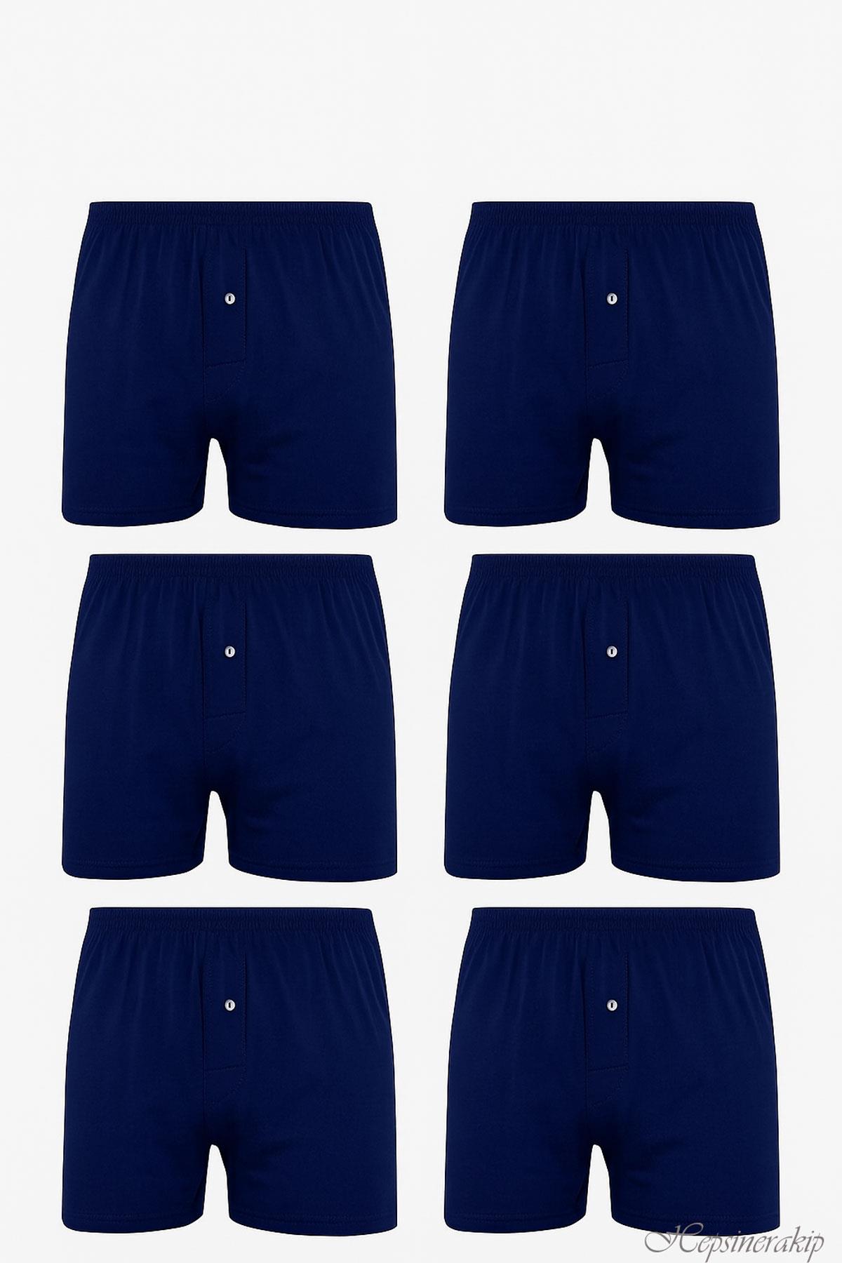 6’lı Paket Sedef Yıldızı Pamuklu Erkek Boxer, Önü Düğmeli, Rahat Kesim