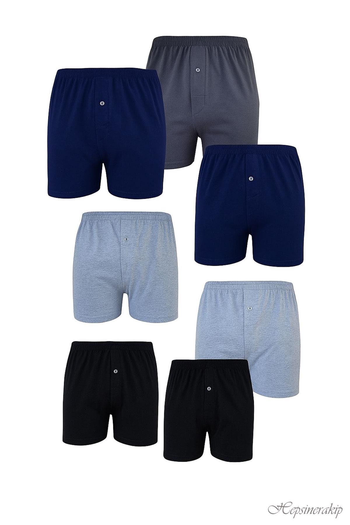 6’lı Paket Sedef Yıldızı Pamuklu Erkek Boxer, Önü Düğmeli, Rahat Kesim