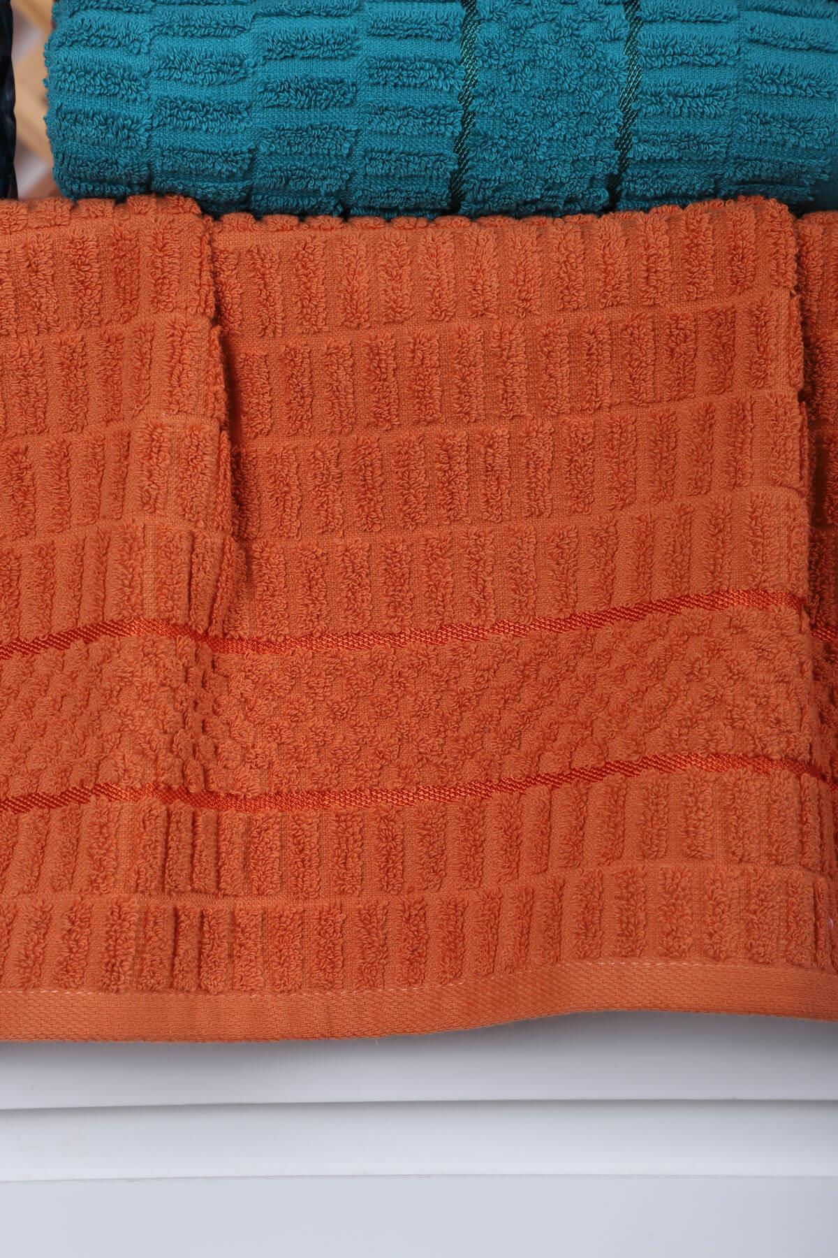 6 lı Renkli El Yüz Pamuklu Jakarlı Havlu Seti Çeyizlik 50 x 90 Cm Platin