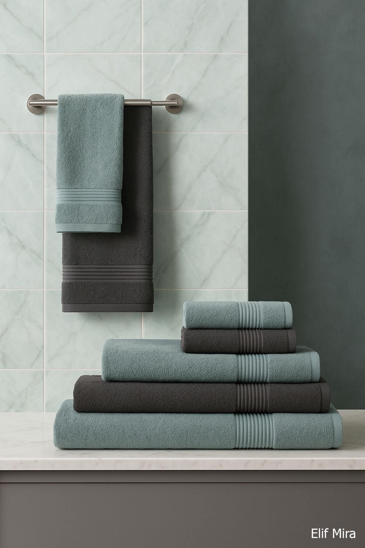 6 Parça Banyo Havlusu Seti %100 Pamuklu 70x140 cm Serenio