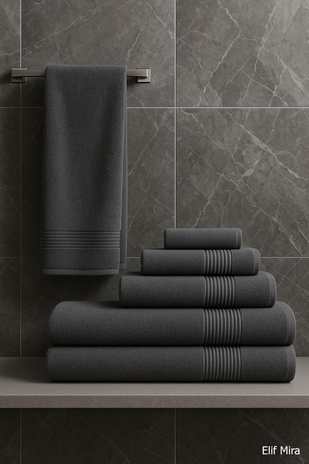 6 Parça Banyo Havlusu Seti %100 Pamuklu 70x140 cm Serenio