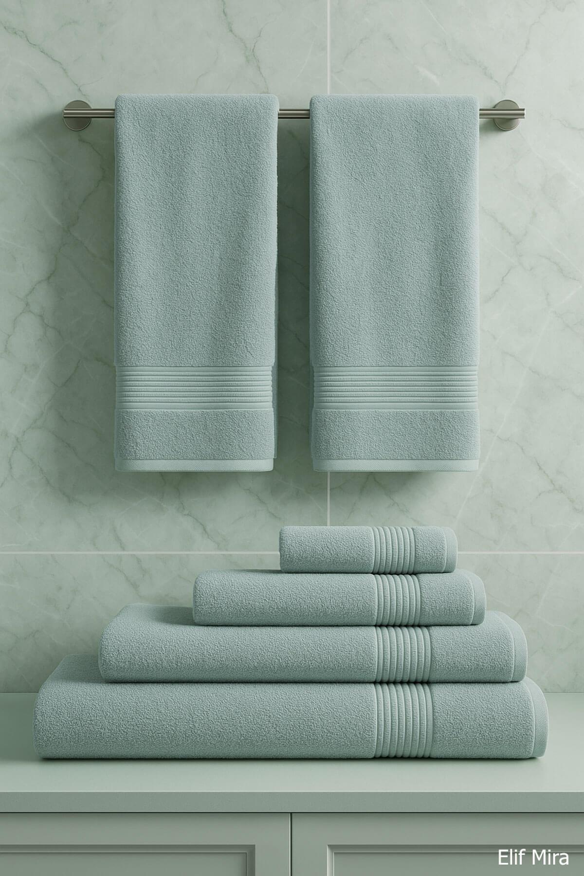 6 Parça Banyo Havlusu Seti %100 Pamuklu 70x140 cm Serenio