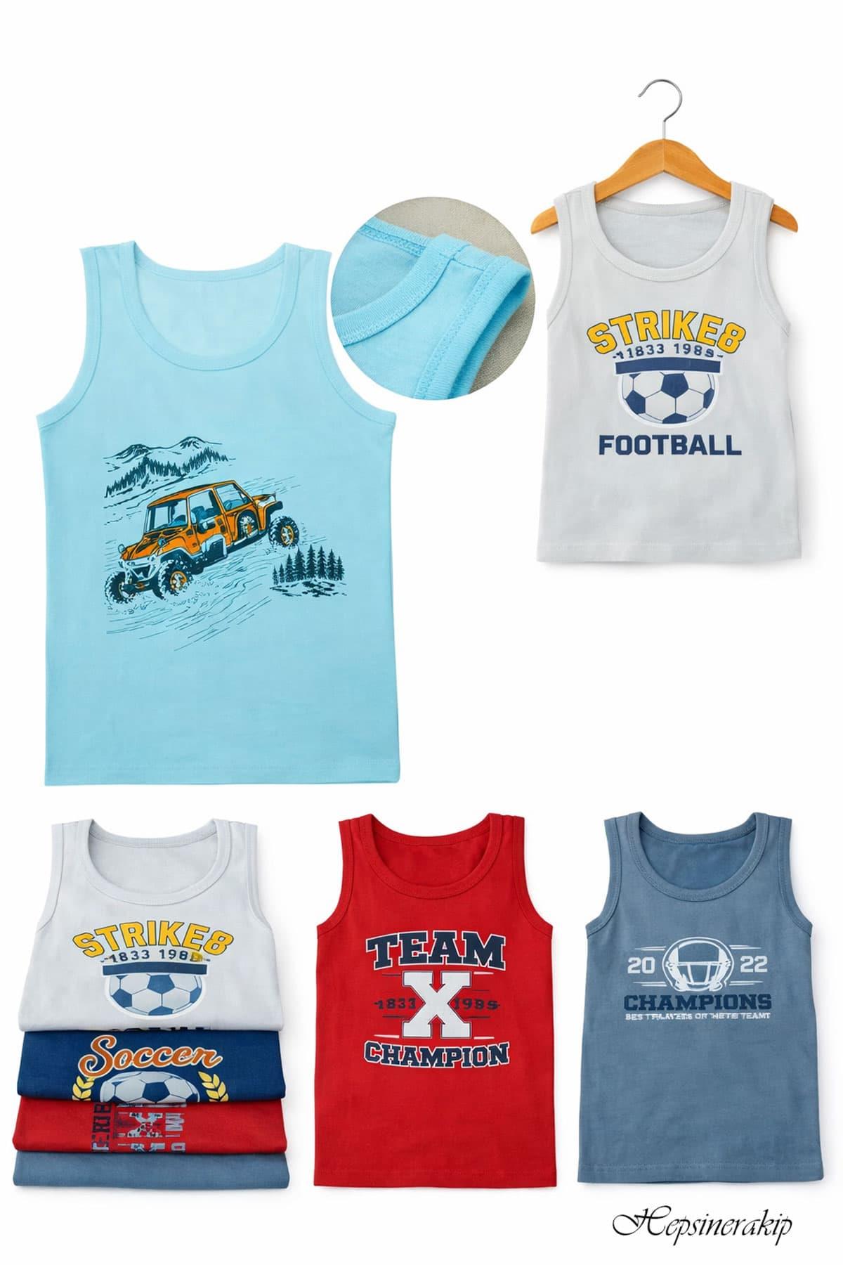 6lı Erkek Çocuk Pamuklu Atlet Likralı Esnek Renkli 3109