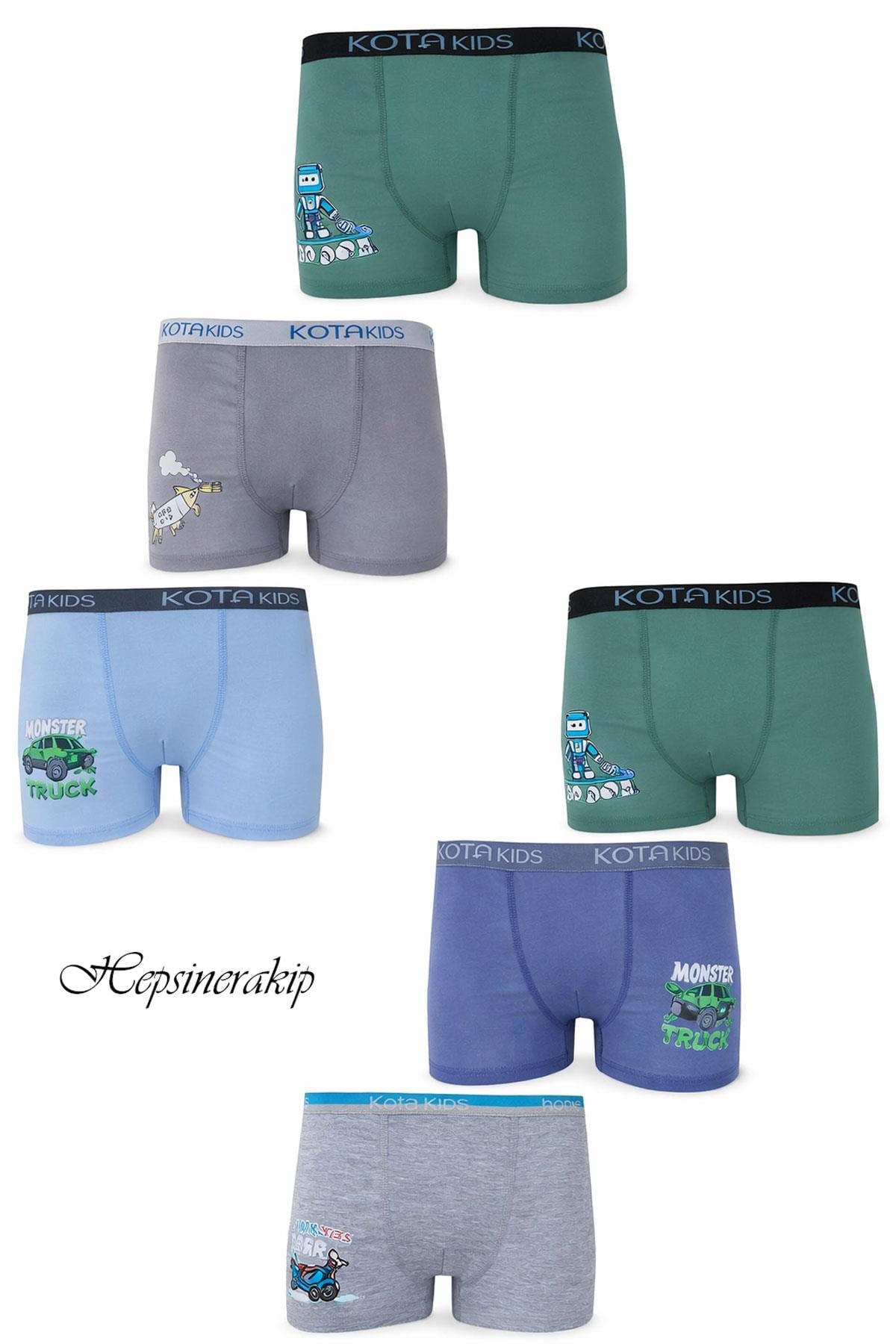 6lı Erkek Çocuk Renkli  Baskılı Boxer Külot 1005