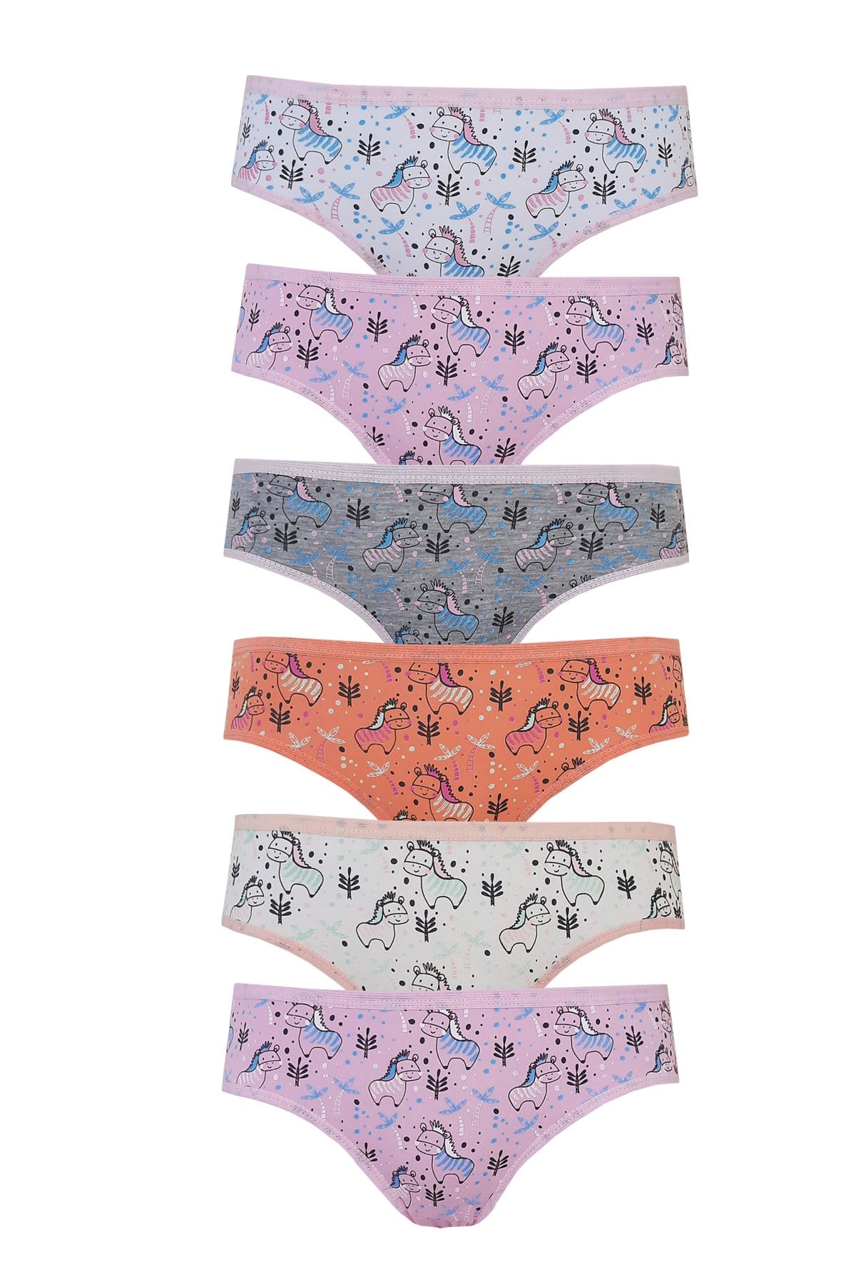 6lı Kız Çocuk Külot Renkli Desenli Baskılı Slip İç Çamaşırı