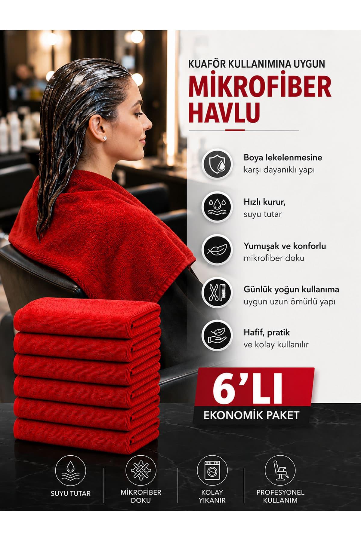 6Lı Paket Boya Tutmayan Mikrofiber El Yüz Spor Kuaför Havlusu 50X90 Cm