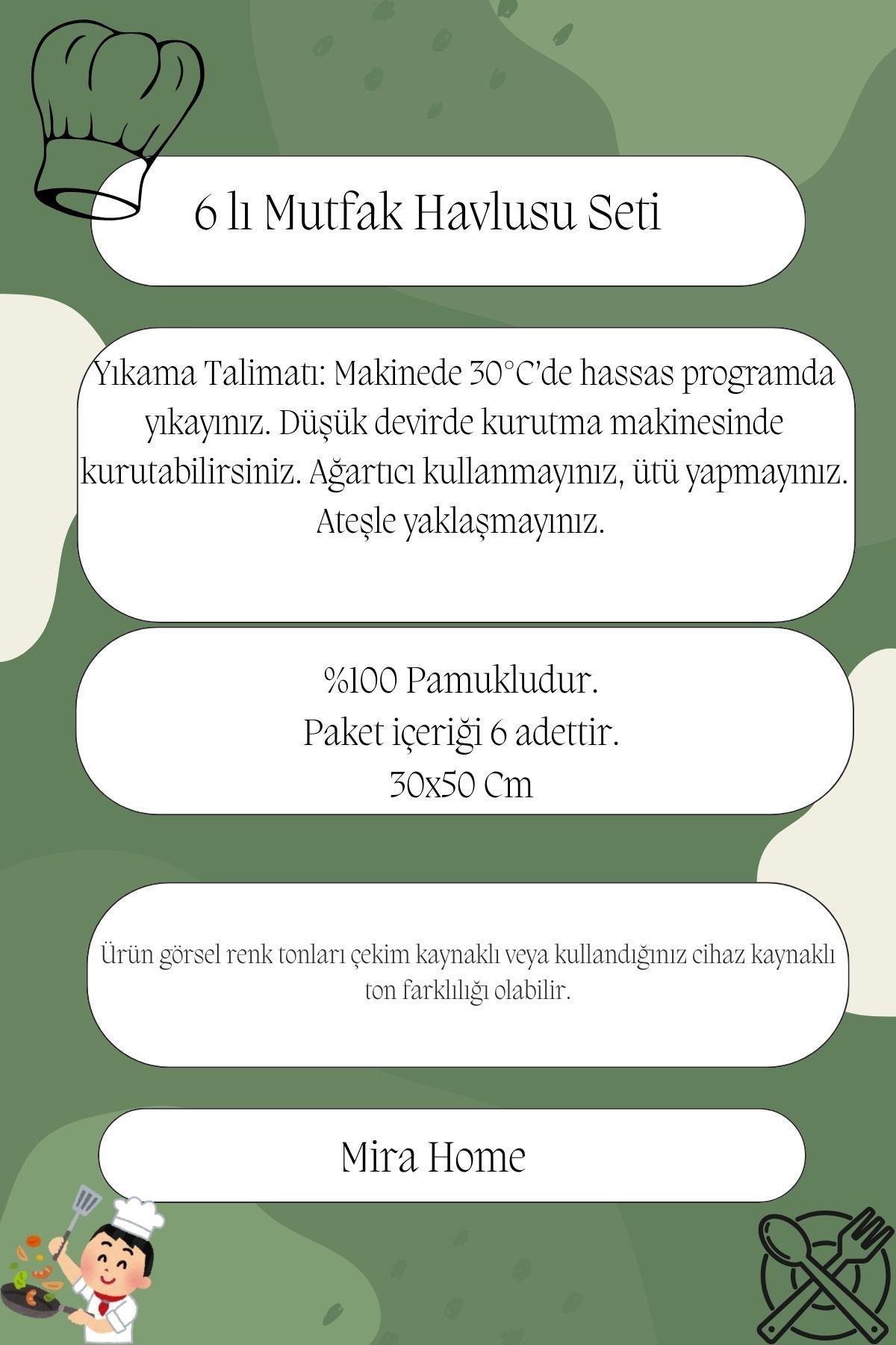 6lı Mutfak Havlusu Seti 30x50 cm %100 Pamuklu Wendy