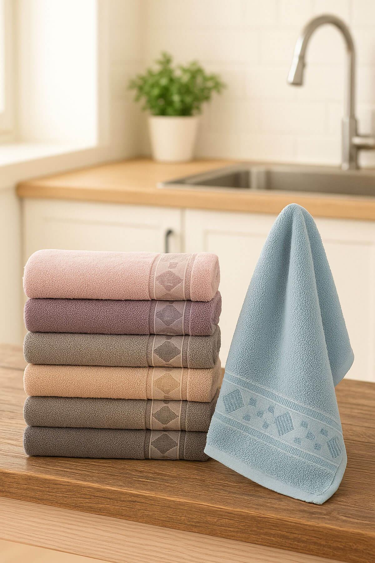 6lı Mutfak Havlusu Seti 30x50 cm %100 Pamuk Doku Yumuşak Clara