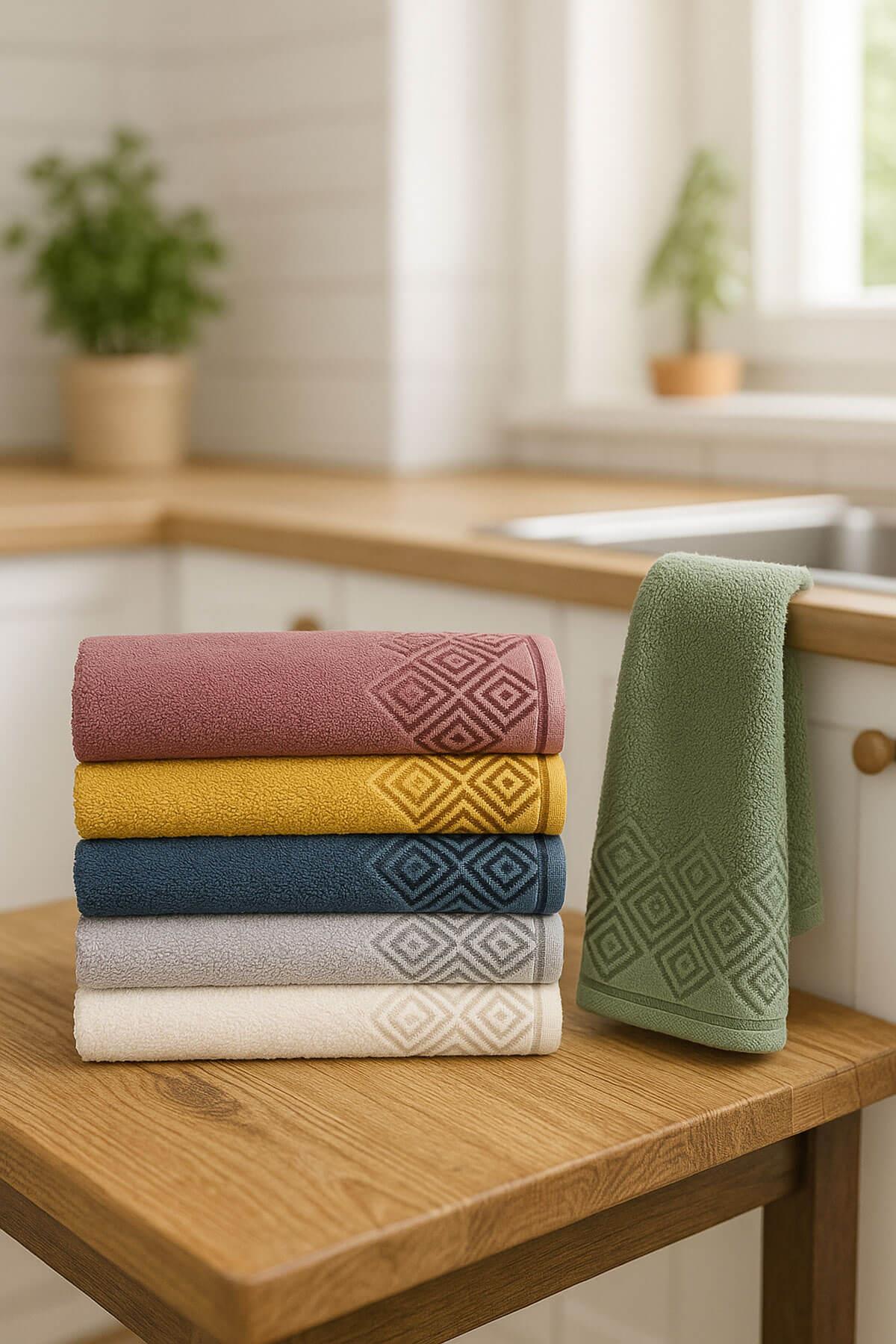 6lı Mutfak Havlusu Seti 30x50 cm %100 Pamuklu Kare