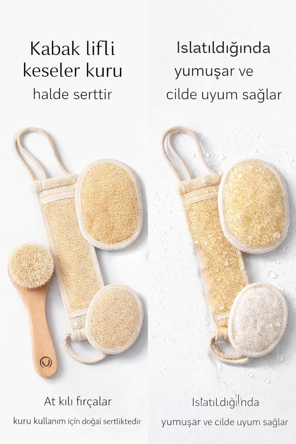 8 Parça Doğal Bakım Full Set - At Kılı Vücut & Yüz Fırçası + 6 Farklı Kabak Lifi Kese Spa Paketi