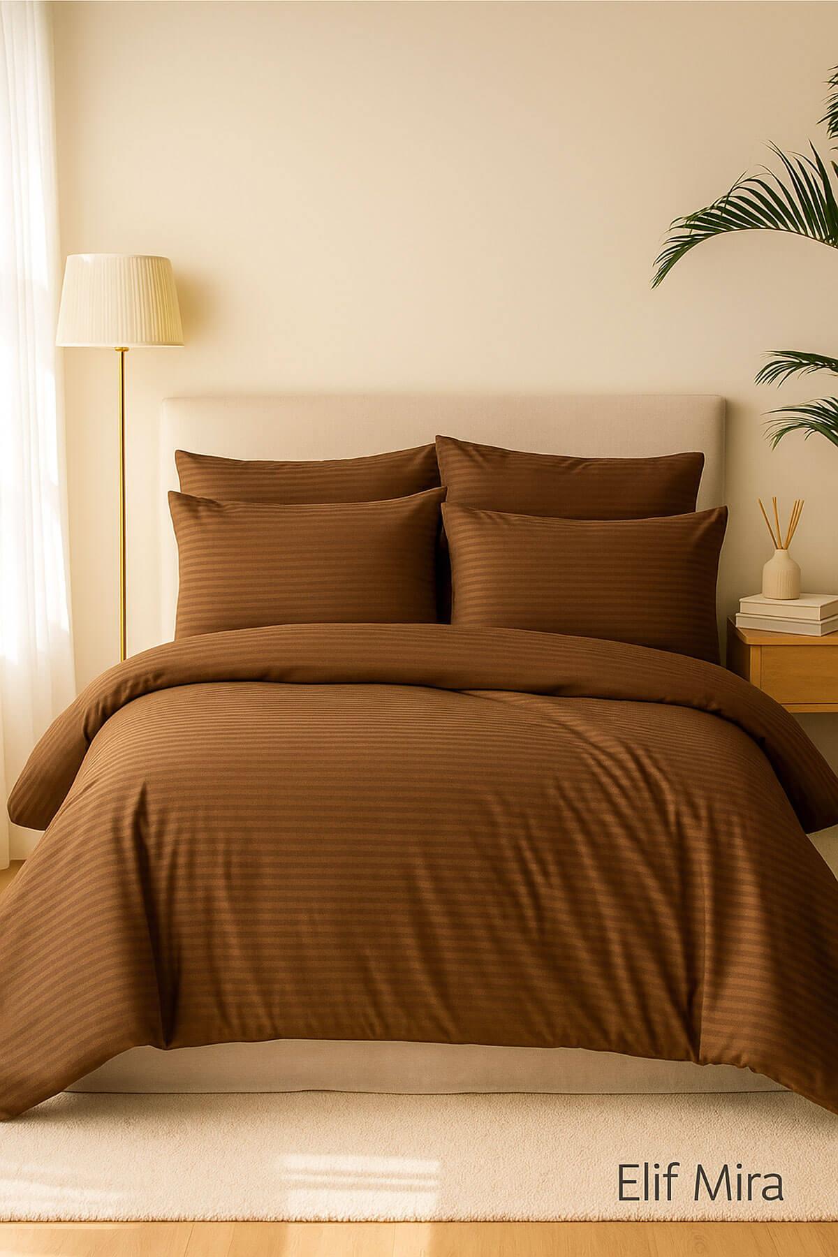 Aria Çizgi Saten Çift Kişilik Nevresim Takımı %100 Pamuklu