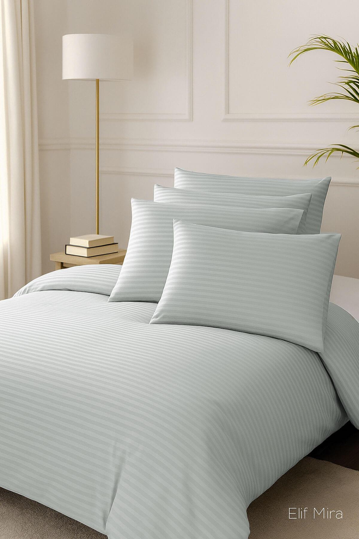 Aria Çizgi Saten Çift Kişilik Nevresim Takımı %100 Pamuklu