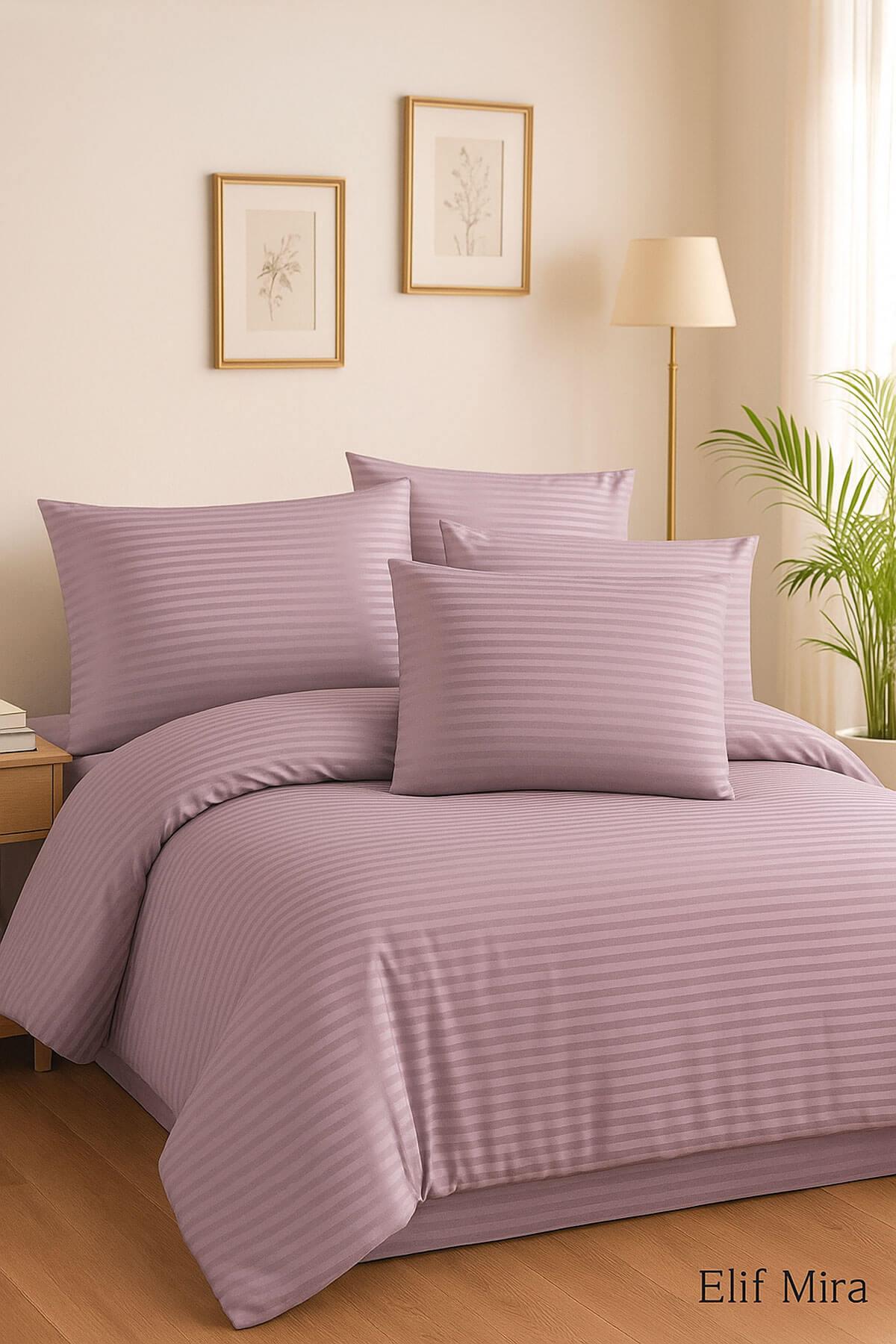 Aria Çizgi Saten Çift Kişilik Nevresim Takımı %100 Pamuklu