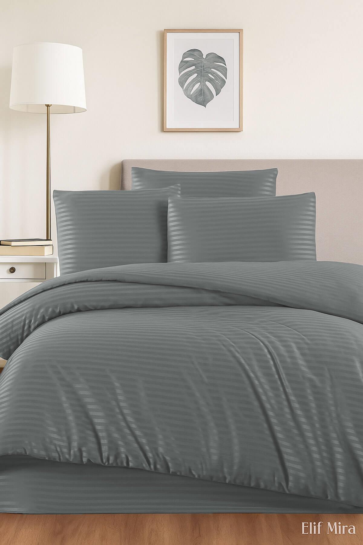 Aria Çizgi Saten Çift Kişilik Nevresim Takımı %100 Pamuklu