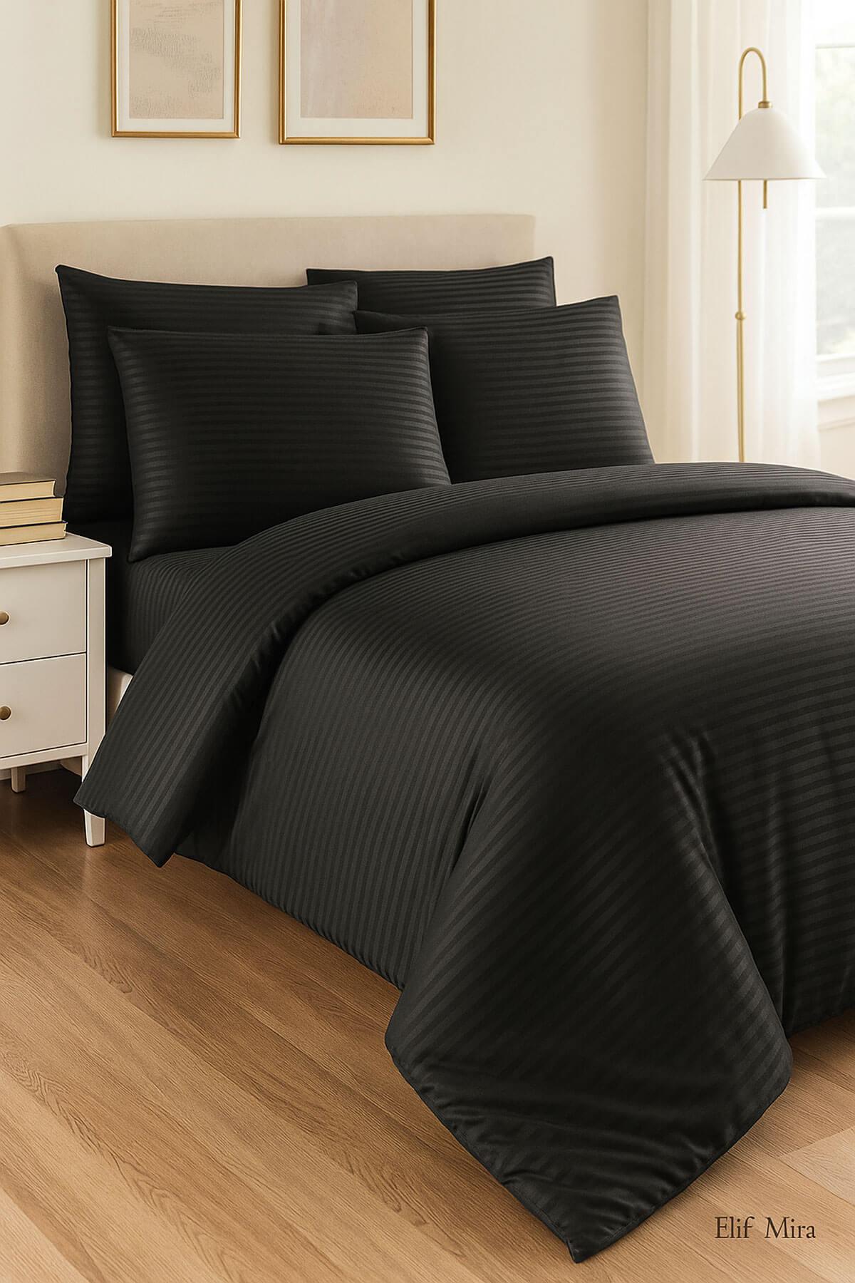 Aria Çizgi Saten Çift Kişilik Nevresim Takımı %100 Pamuklu