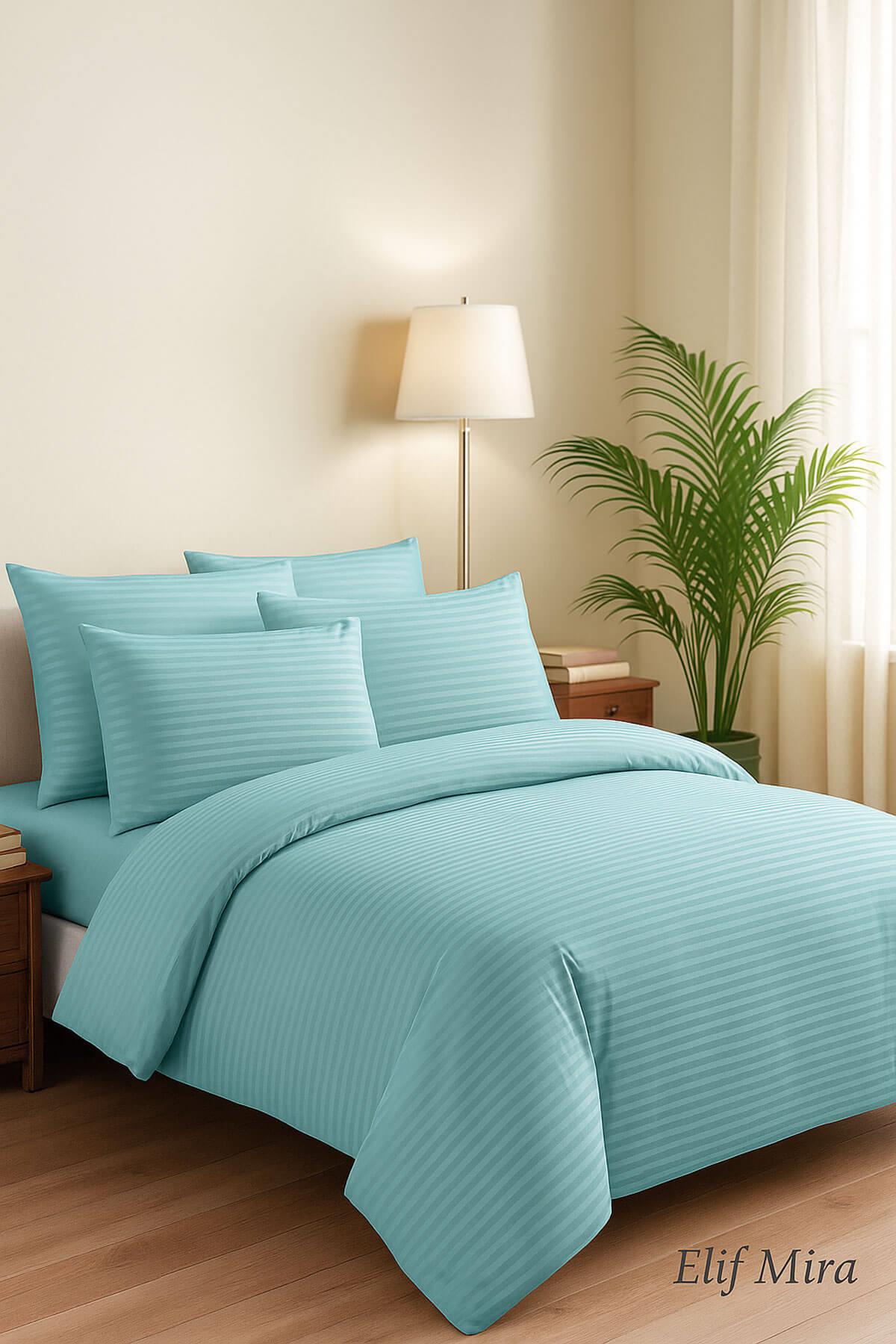 Aria Çizgi Saten Çift Kişilik Nevresim Takımı %100 Pamuklu