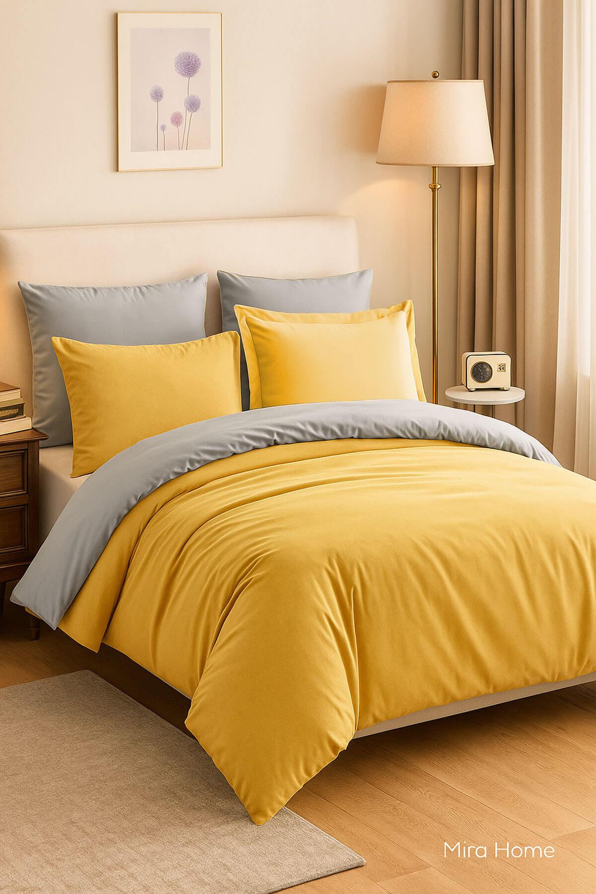 Çift Kişilik Nevresim Takımı Pamuklu Çift Taraflı Lastikli Çarşaflı