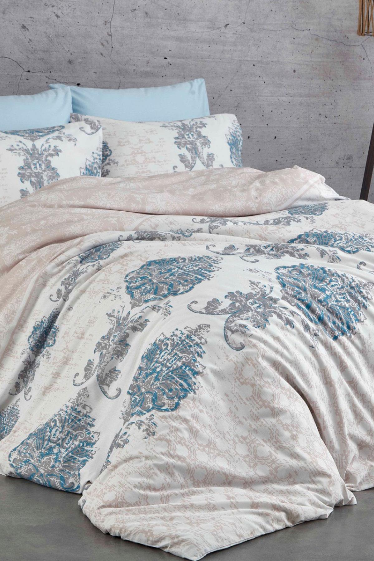 Çift Kişilik Nevresim Takımı Pamuklu Mavi Asalet