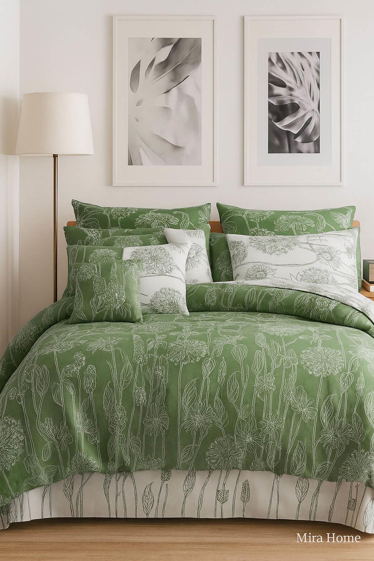 Çift Kişilik Nevresim Takımı Pamuklu Yeşil Düşler