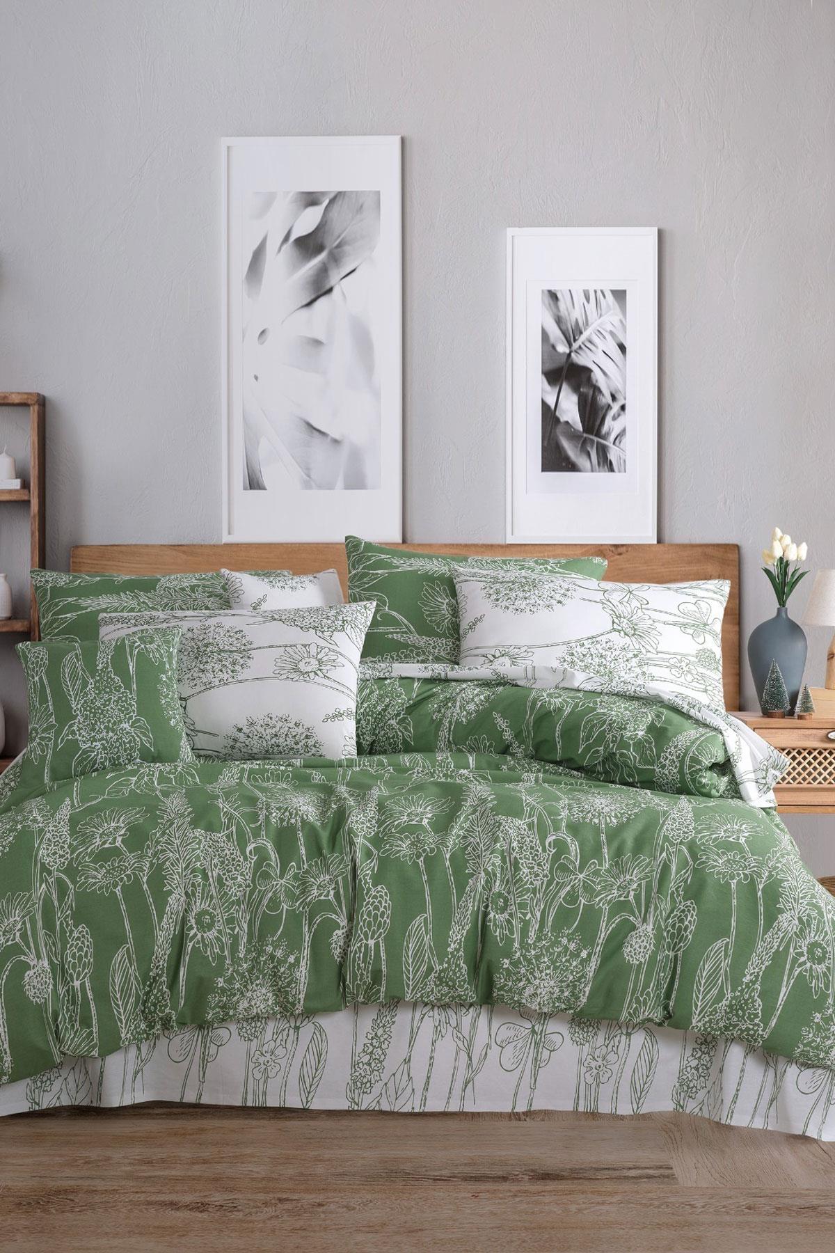 Çift Kişilik Nevresim Takımı Pamuklu Yeşil Düşler