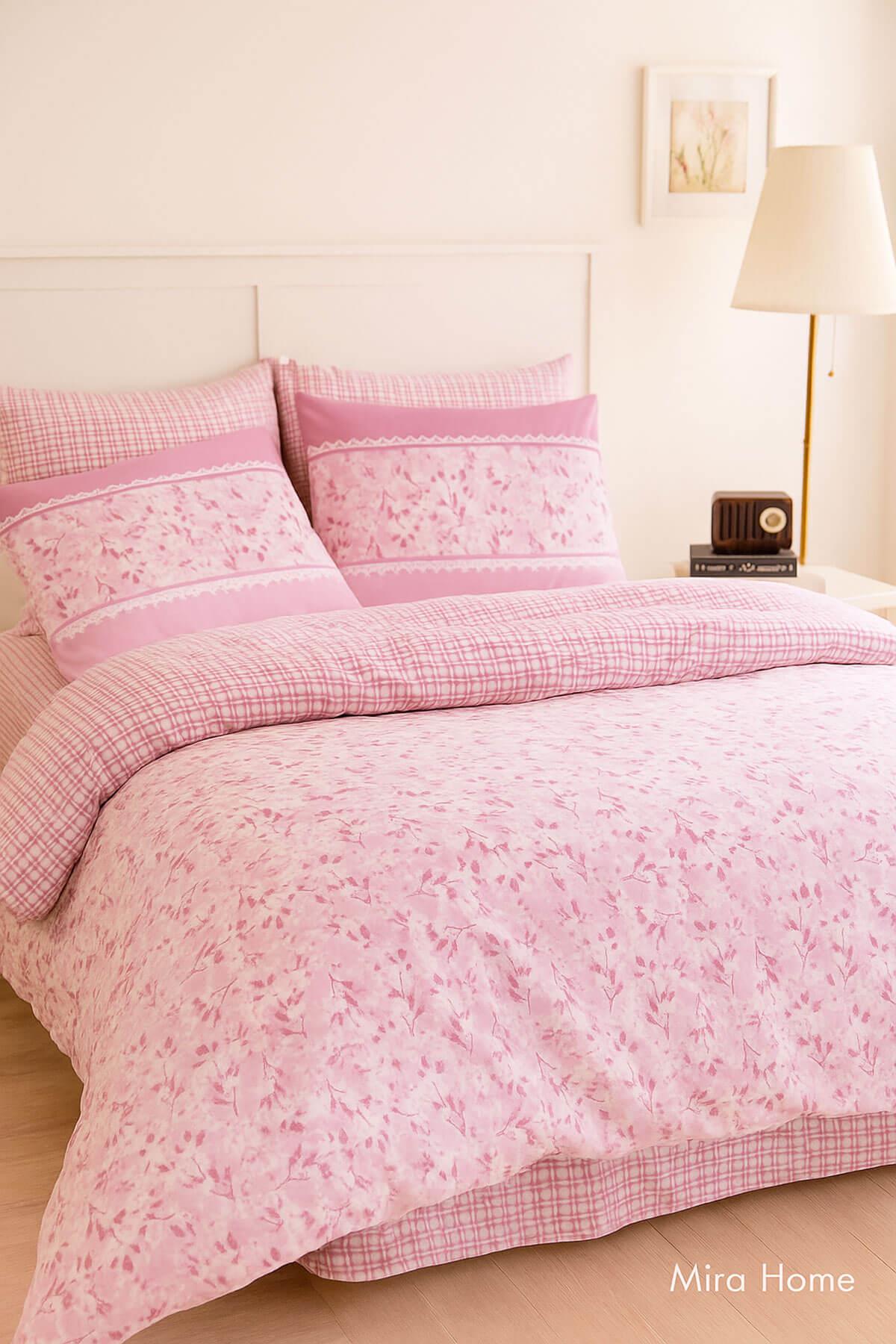 Çift Kişilik Pamuklu Nevresim Takımı Romantic Pink Çiçekli