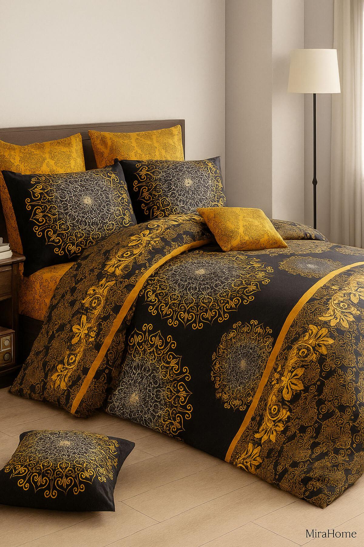 Çift Kişilik Pamuklu Nevresim Takımı Varaklı Desenli