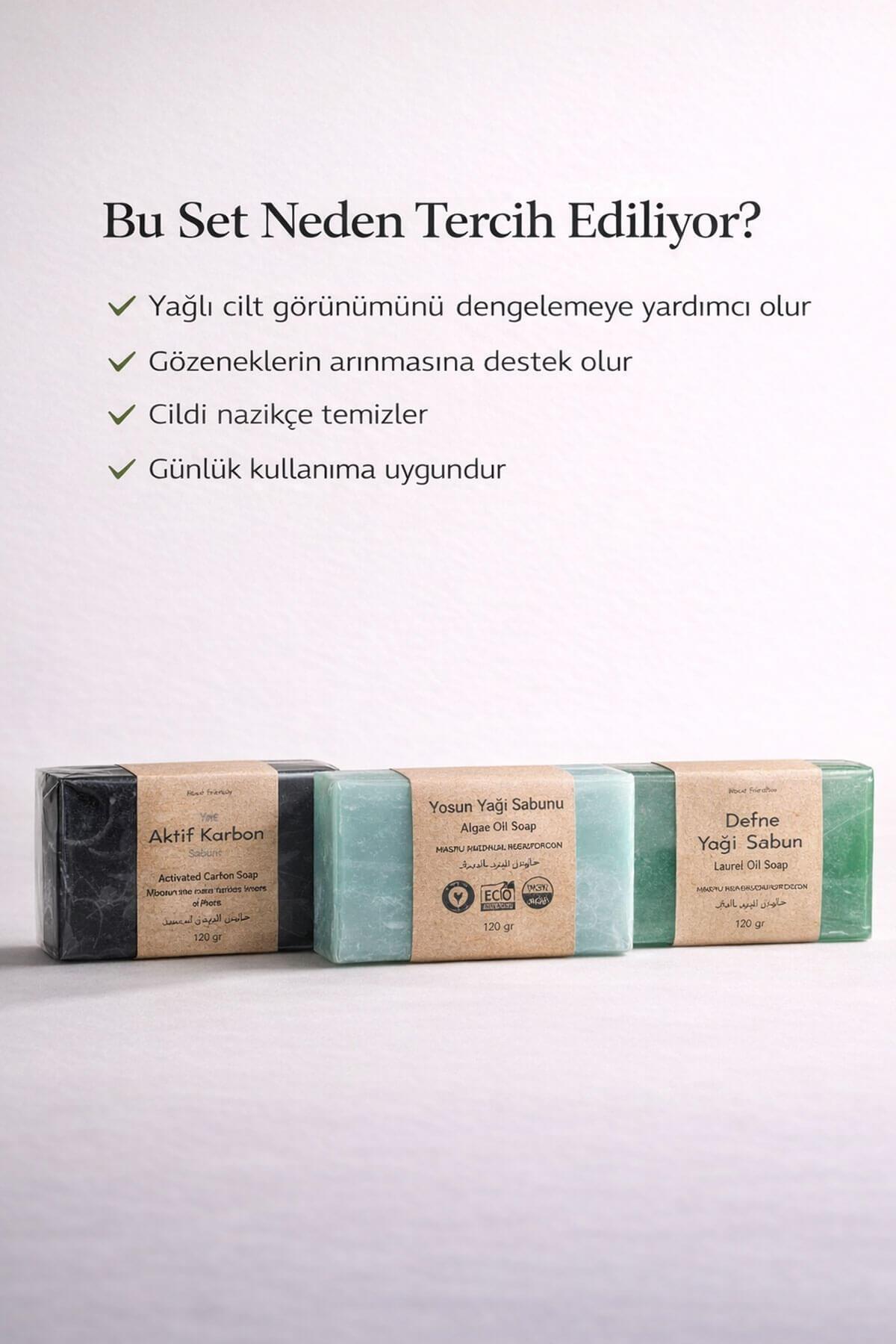 Derin Arındırıcı ve Gözenek Sıkılaştırıcı Doğal Detoks 3 lü Doğal Sabun Seti