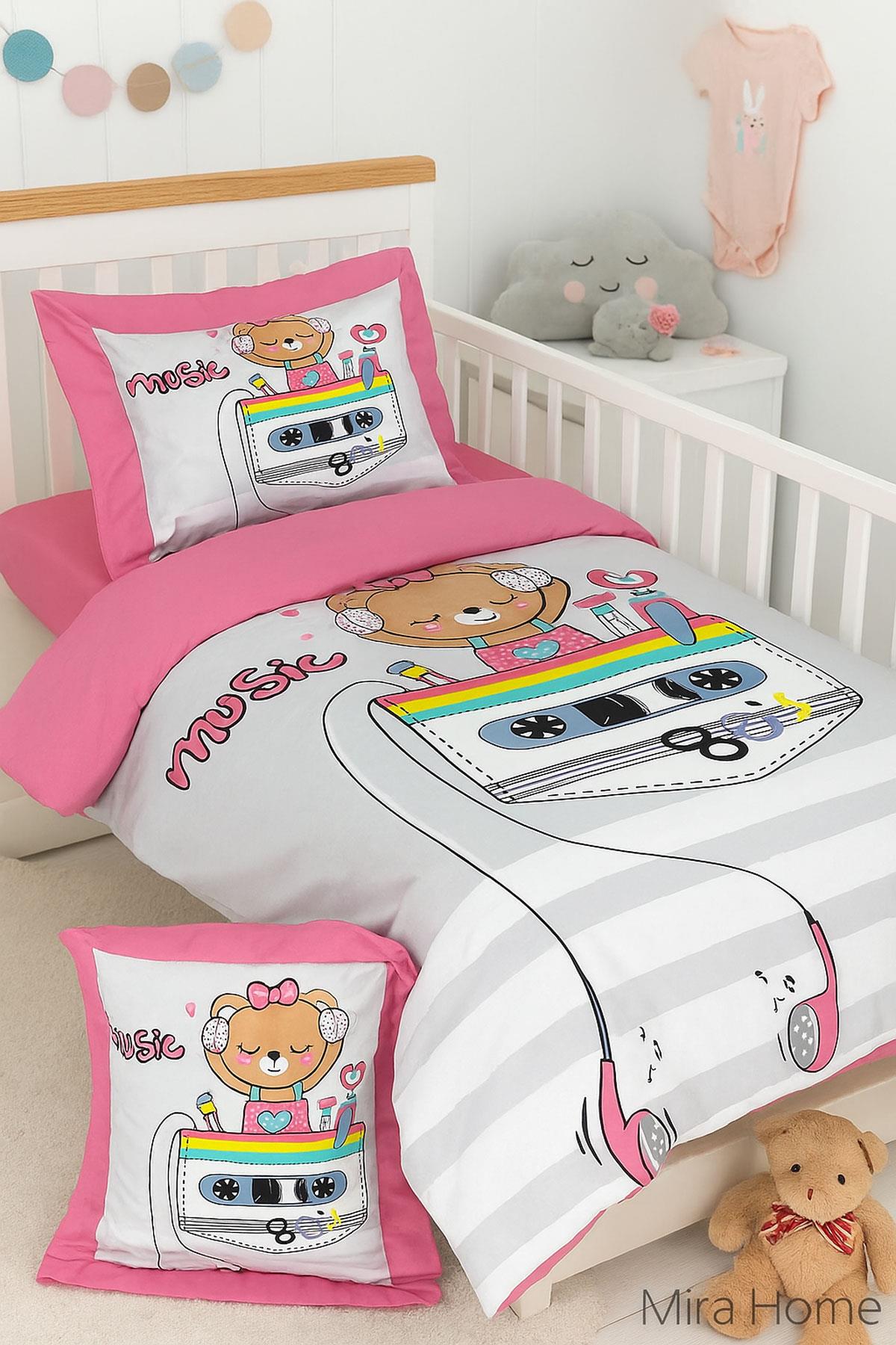 Dijital Baskılı 3d Pamuklu Yenidoğan Bebek Nevresim Takımı Enjoy Music