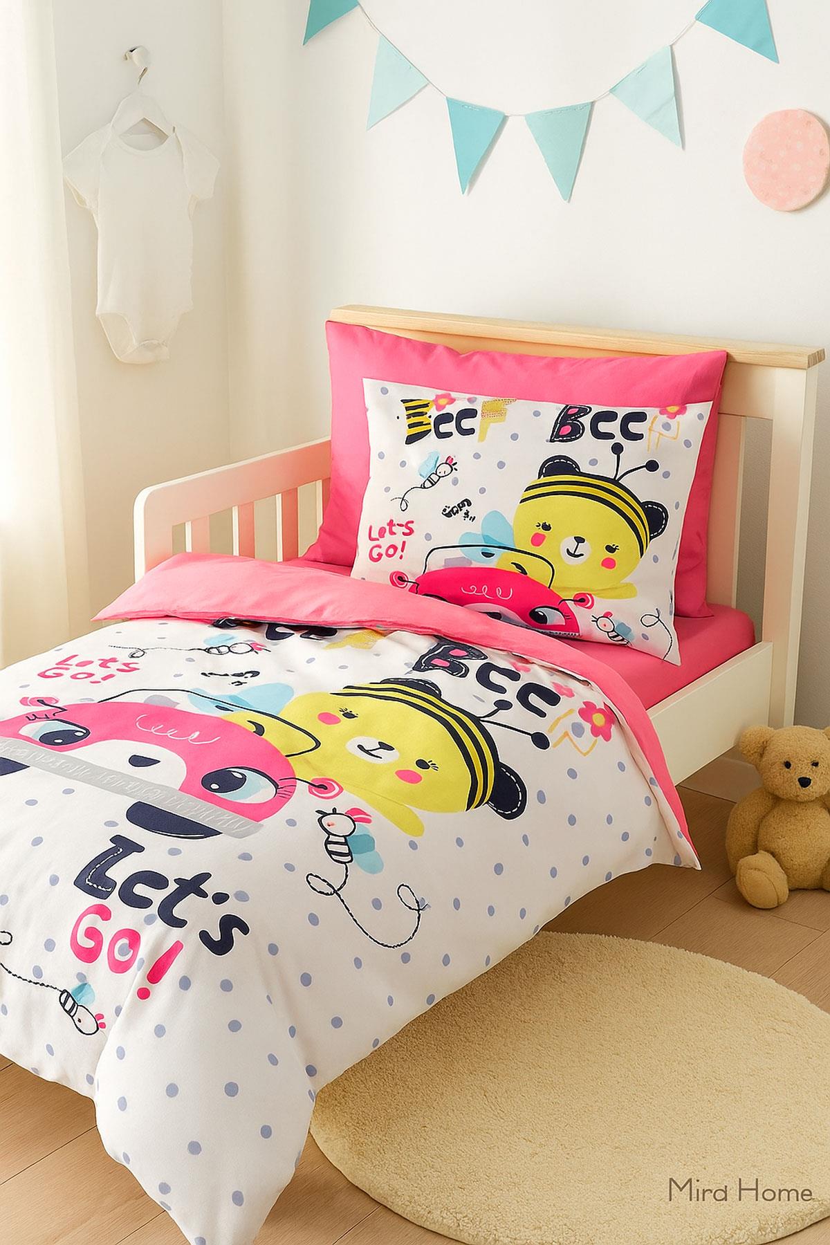 Dijital Baskılı 3d Pamuklu Yenidoğan Bebek Nevresim Takımı Lets Go Bee