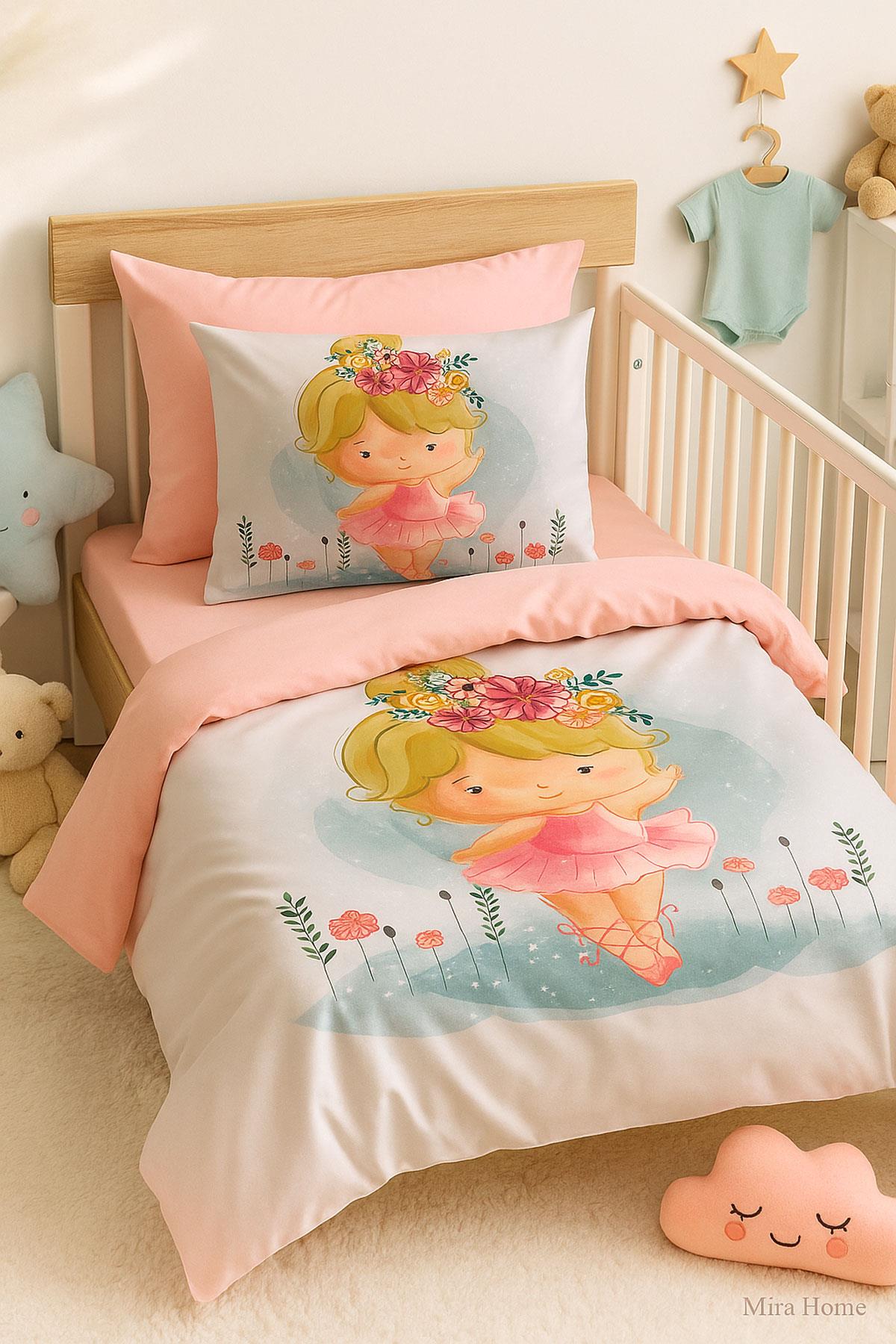 Dijital Baskılı 3d Pamuklu Yenidoğan Bebek Nevresim Takımı Balerina