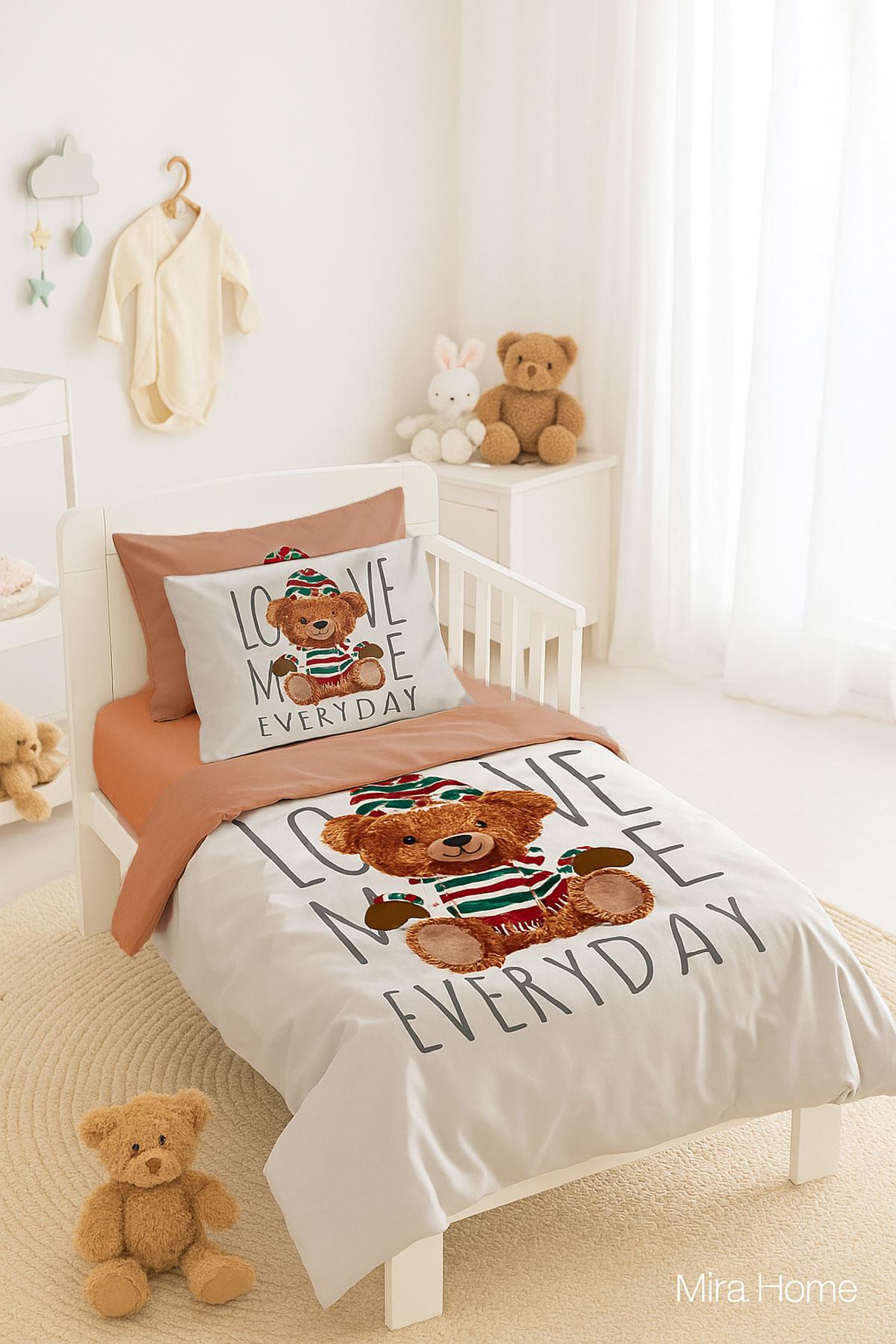 Dijital Baskılı 3d Pamuklu Yenidoğan Bebek Nevresim Takımı Love Me Everyday