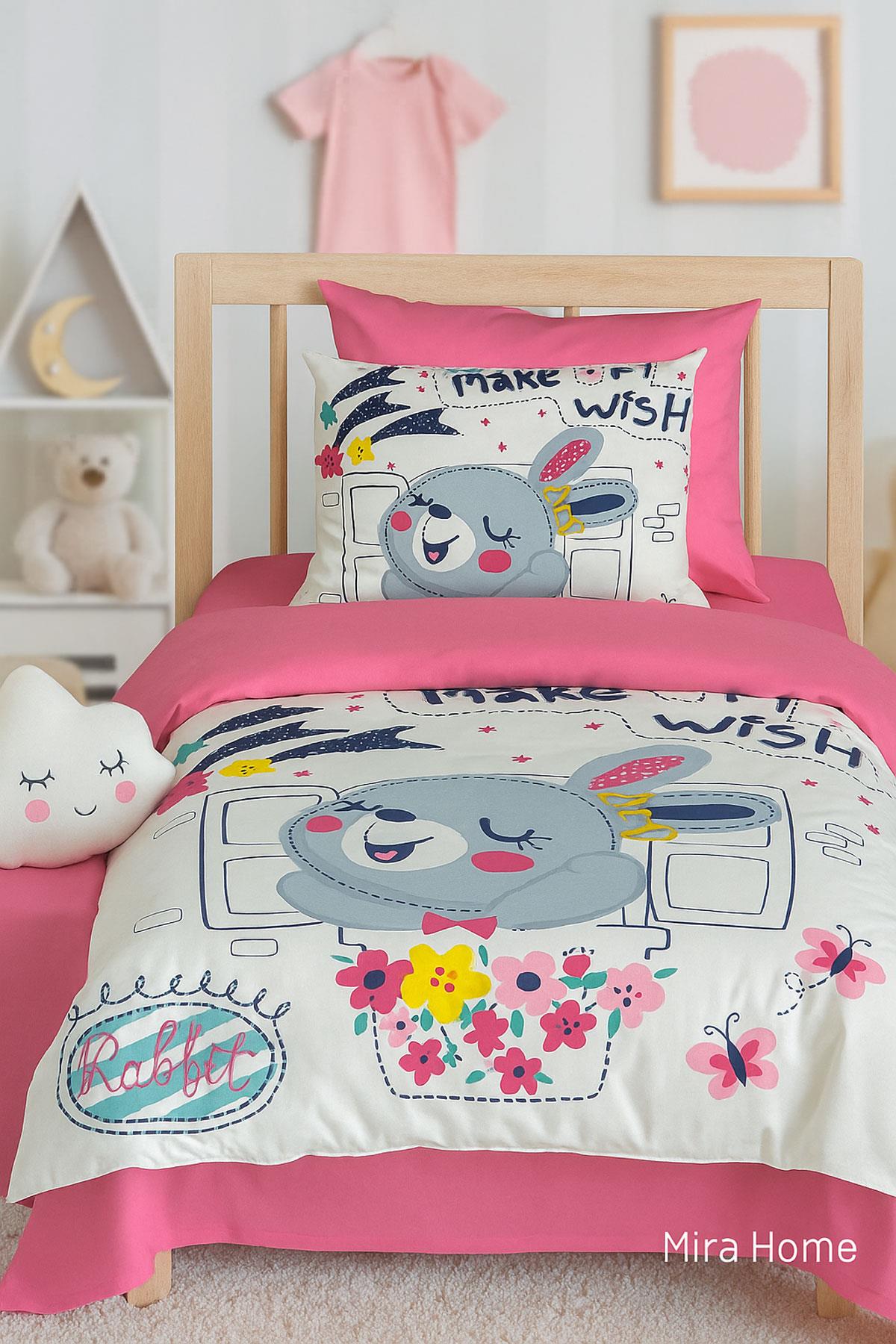 Dijital Baskılı 3d Pamuklu Yenidoğan Bebek Nevresim Takımı Wish Rabbit